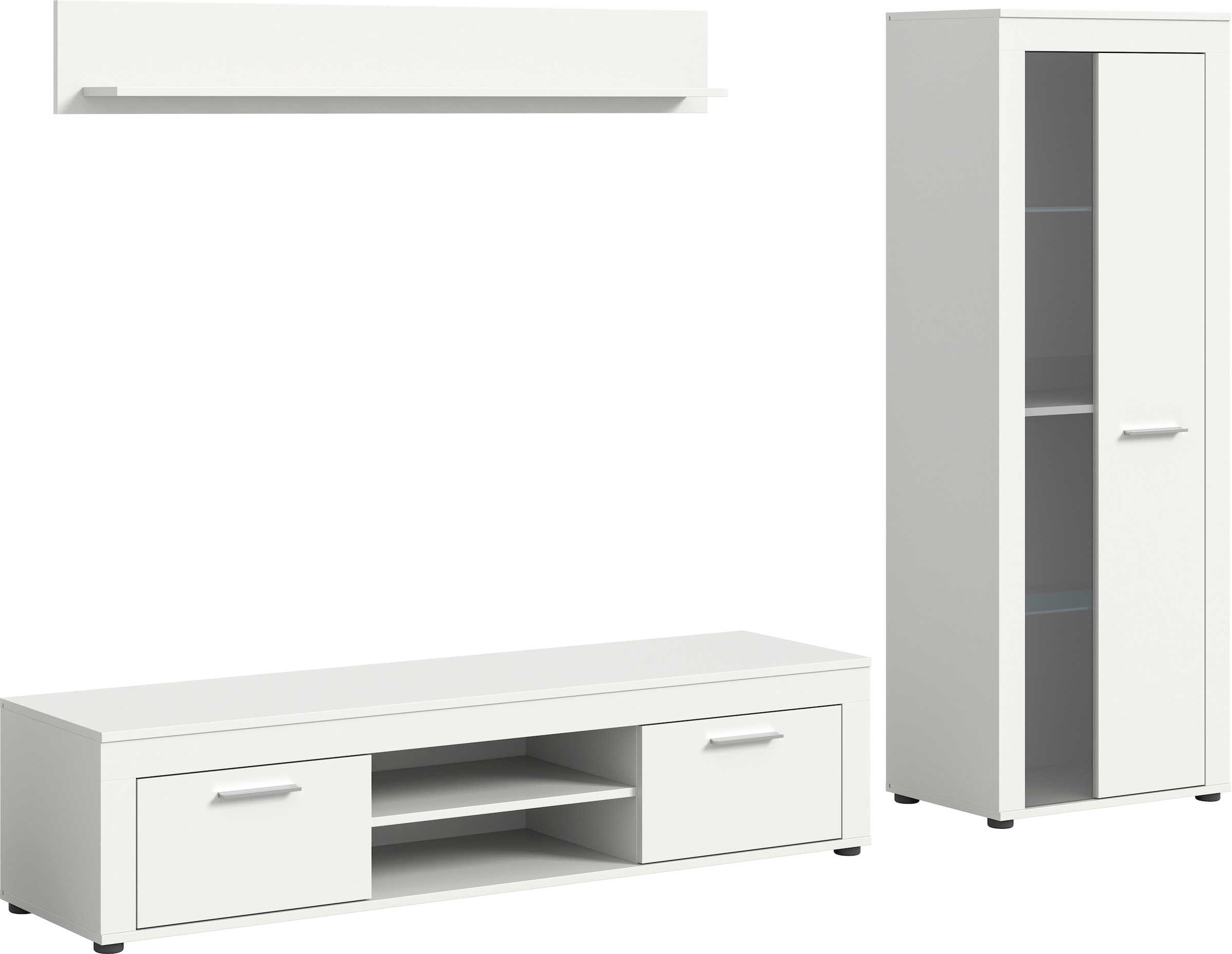 INOSIGN Wohnzimmer-Set "Aosta, Breite 235cm, bestehend aus Lowboard, Wandboard, Vitrine", (3 St.), Wohnwand, Kombination