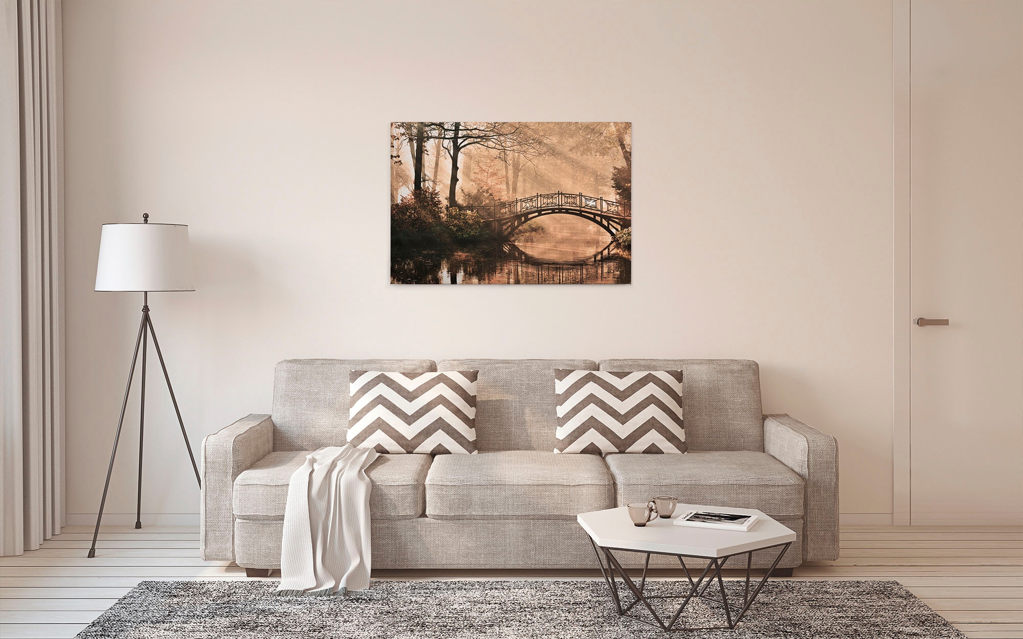 A.S. Création Leinwandbild »Park Bridge«, Kunst-Wald-Kinder, (1 St.), Bild mit Brücke Keilrahmen Leinwand-Bild Wohnzimmer modern Wandbild