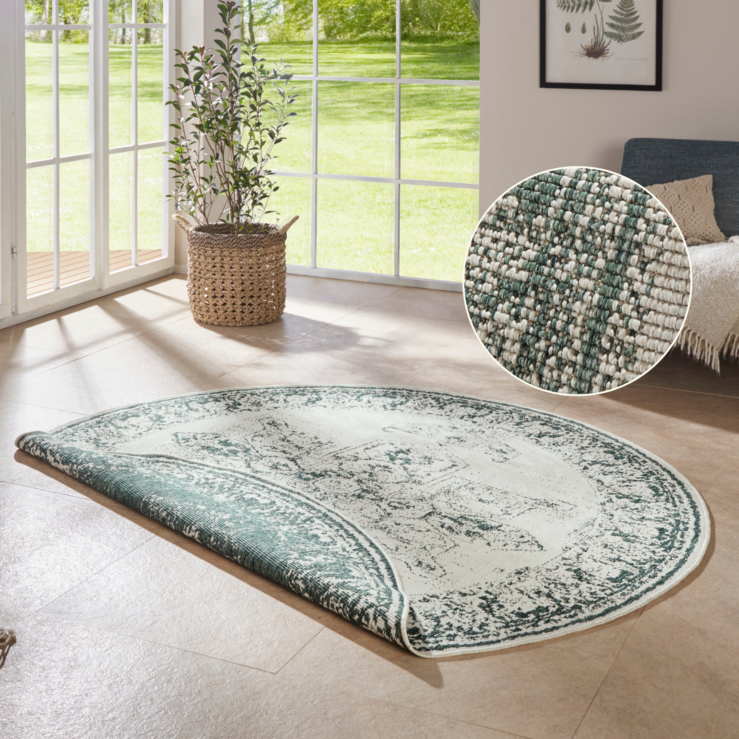 HANSE Home Teppich "Borbon Wendeteppich" rund 5 mm Höhe In-& Outdoor, Wetterfest, Balkon, Garten, Wohnzimmer, Wasserfest