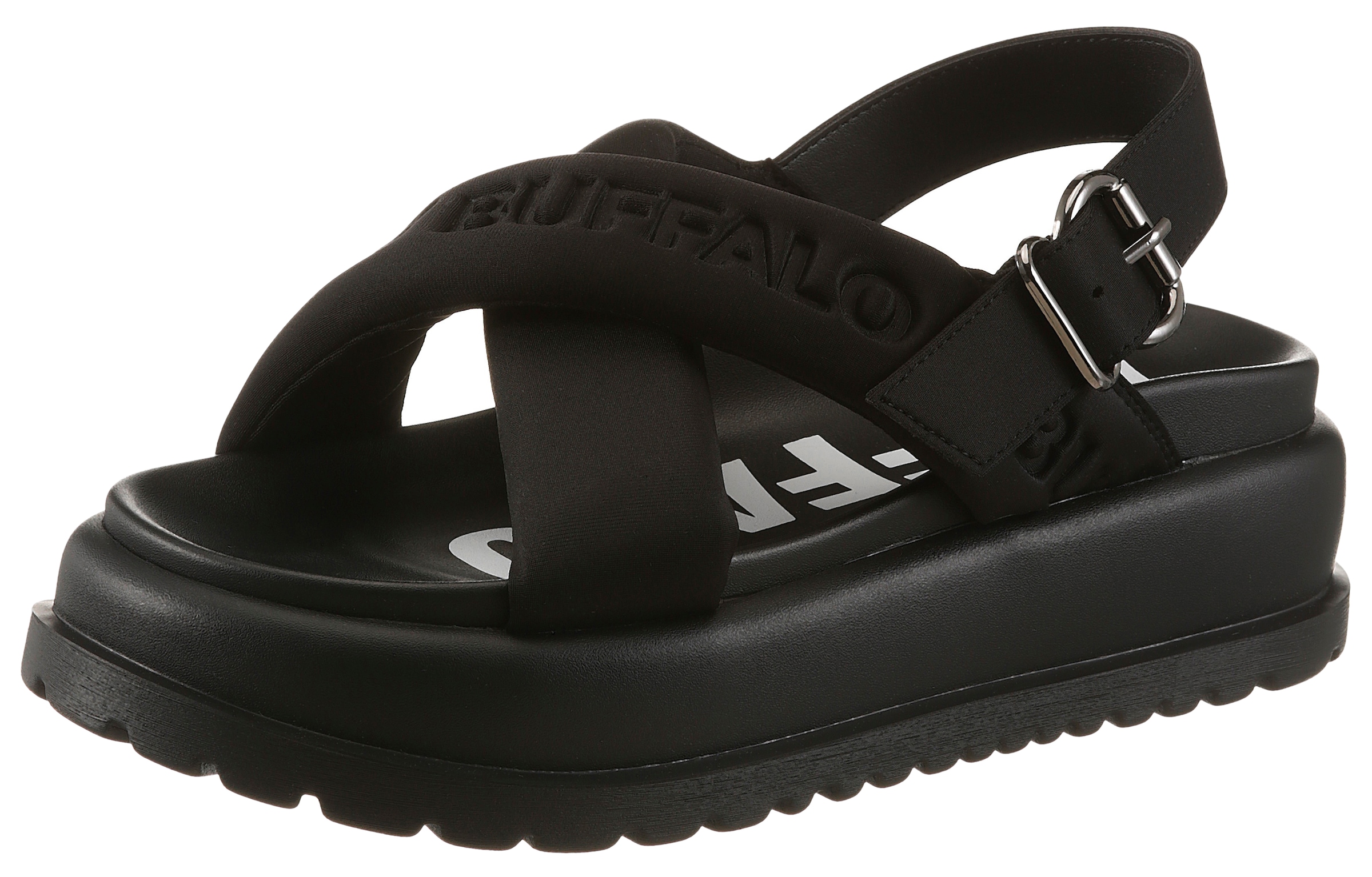 Plateausandaletten BUFFALO "Buffalo Sandalen Textil", Damen, Gr. 40, schwarz, Textil, Schuhe