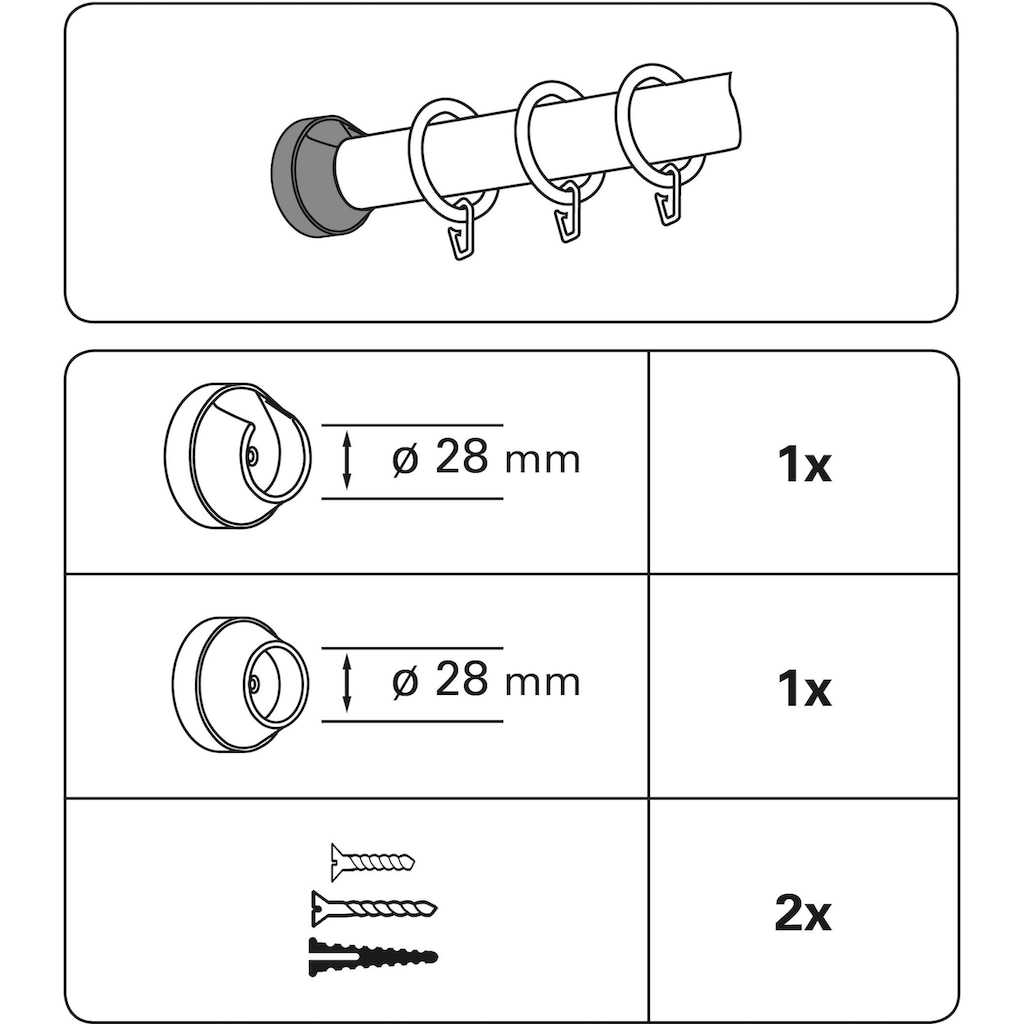 GARDINIA Gardinenstangenhalter »Wandlager für Ø 28 mm Holz«, (1 St.)