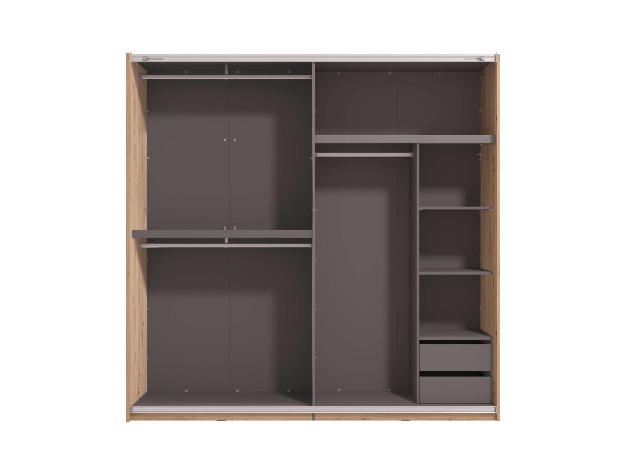 INOSIGN Schwebetürenschrank »Modena, Breite 220 cm, FSC-zertifiziert, Trendfarbe cashmere«, Schlafzimmerschrank mit Spiegel, mit verschiedenen Innenausstattungen