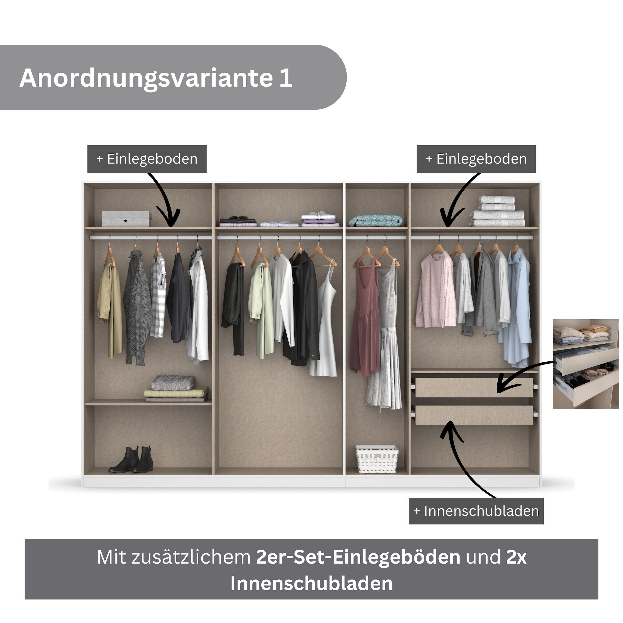 rauch Drehtürenschrank »Kleiderschrank Schrank Garderobe KOLUNA mit Glastüren und Spiegel«, inkl. 2 Innenschubladen sowie extra Einlegeböden MADE IN GERMANY