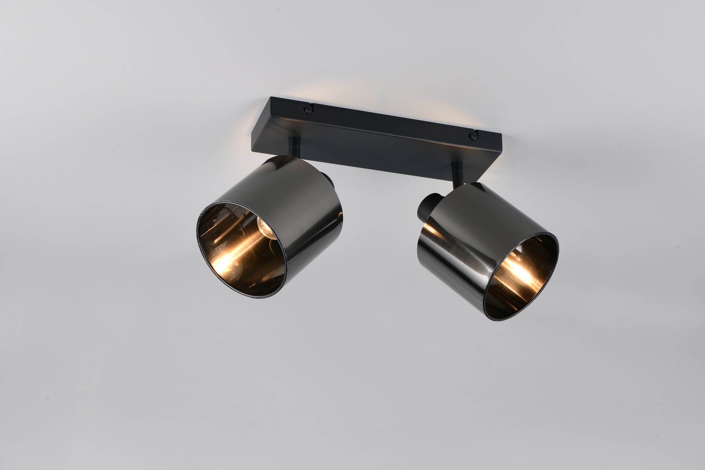 REALITY Leuchten Deckenstrahler »JASON, Deckenspot 2-flammig exkl 2x E14 max 10W, 36x22x12 cm (B/H/T)« E14 1 Stk. warmweiß - kaltweiß 2 verstellbare Strahler, Metall schwarz, Lampenschirm rauchgrau