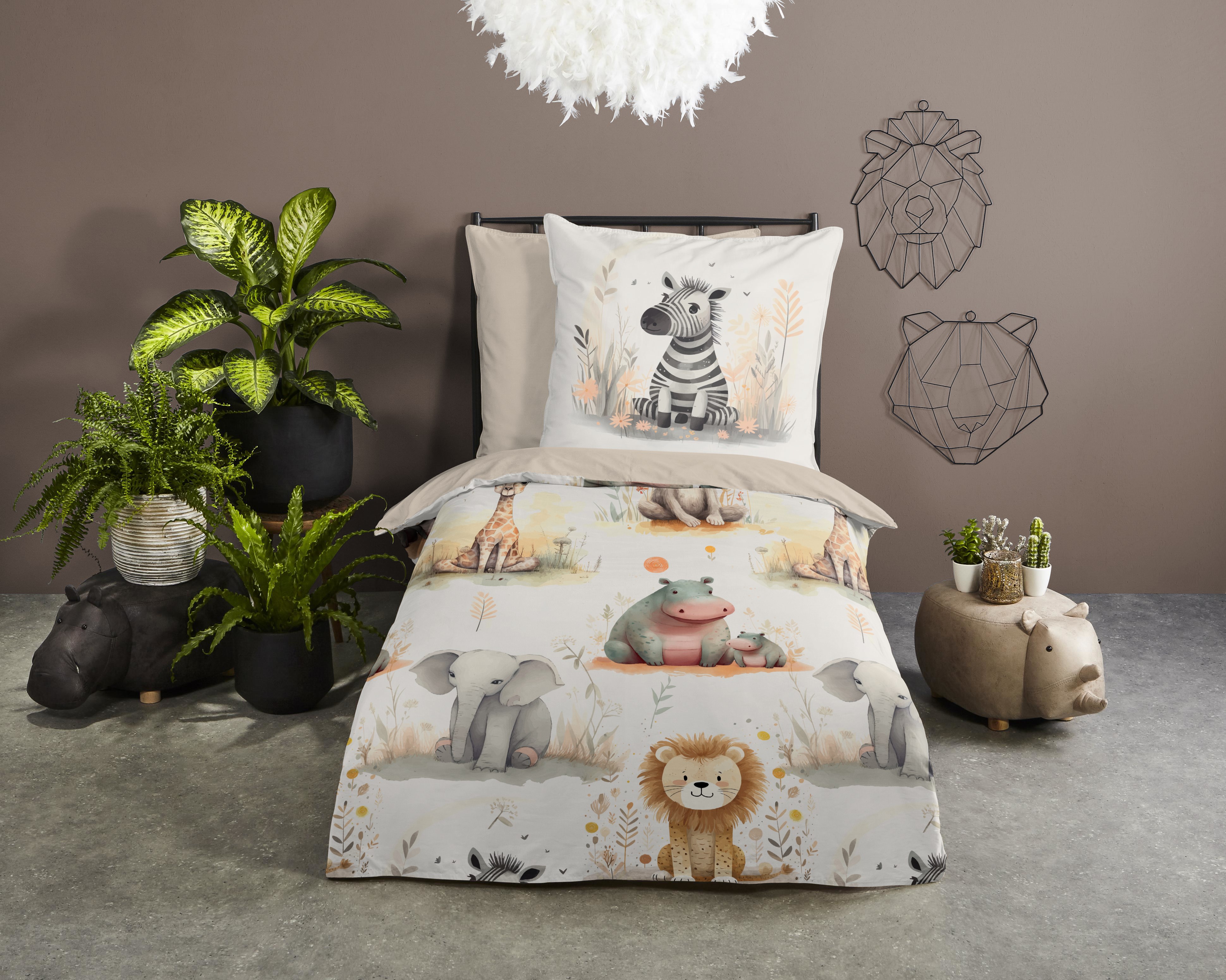 PURE luxury collection Kinderbettwäsche "Pete" 2 Mikrofaser, 135x200, 2 Teilig, Wendeoptik, Kind, Tiere, Sand