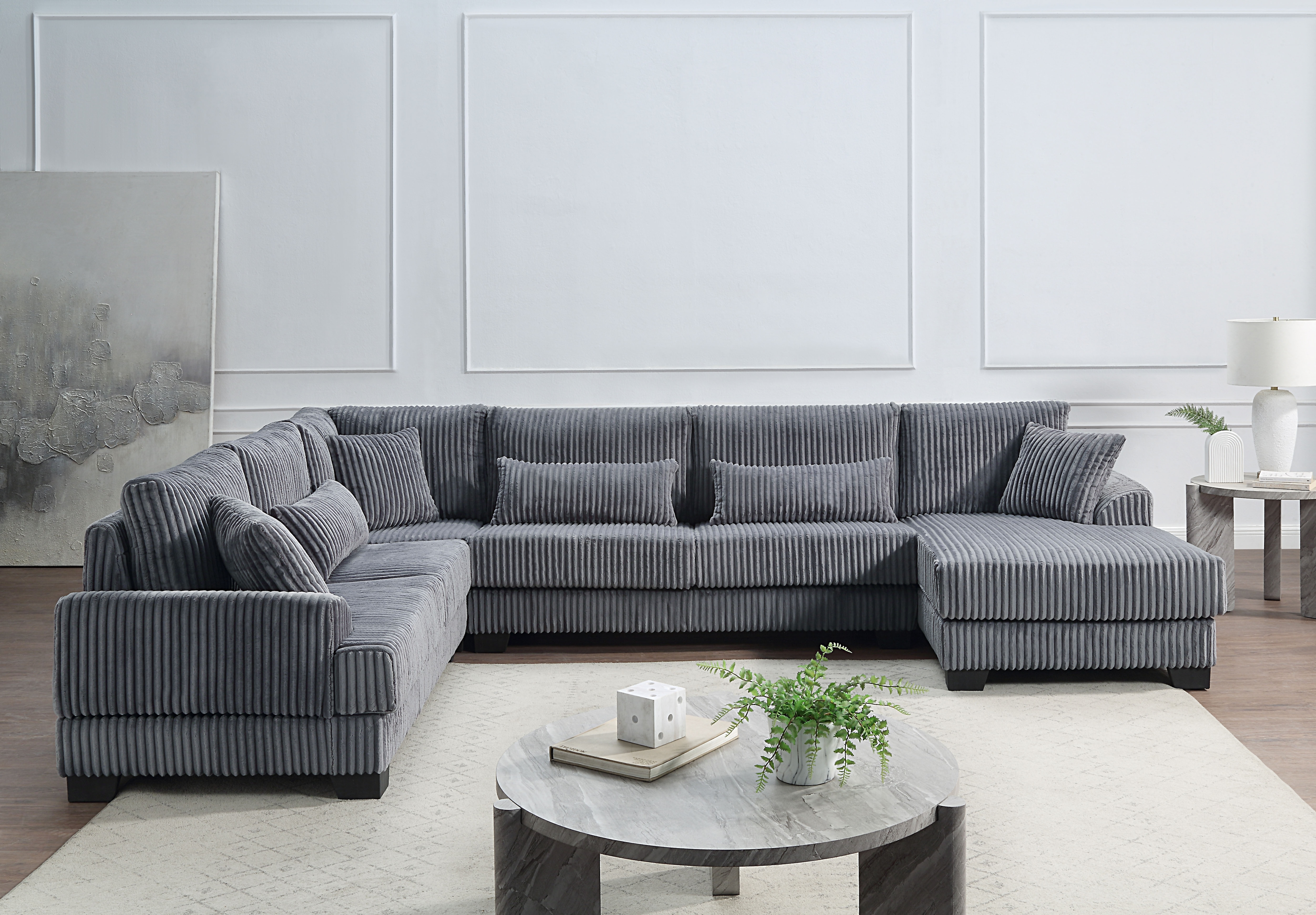 OTTO home Wohnlandschaft "Miron U-Form, B: 332 cm, weicher XXL-Cordbezug" Sofa mit Federkern, 6 Zierkissen, Rücken echt bezogen