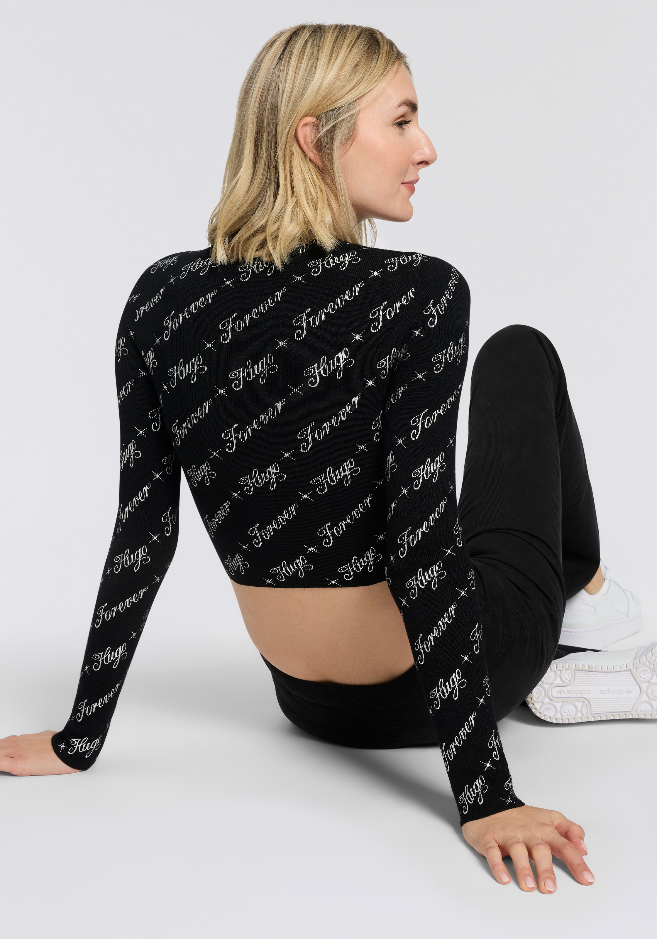 HUGO Blue Langarmshirt "Soiler", mit All-Over-Print, cropped günstig online kaufen