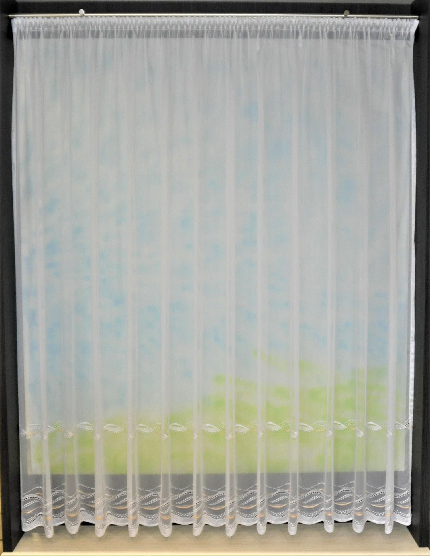 Gardine, B:600cm H:250cm, weiß, STICKEREIEN PLAUEN, Sablé, Polyester, Gardinen, "Düne"