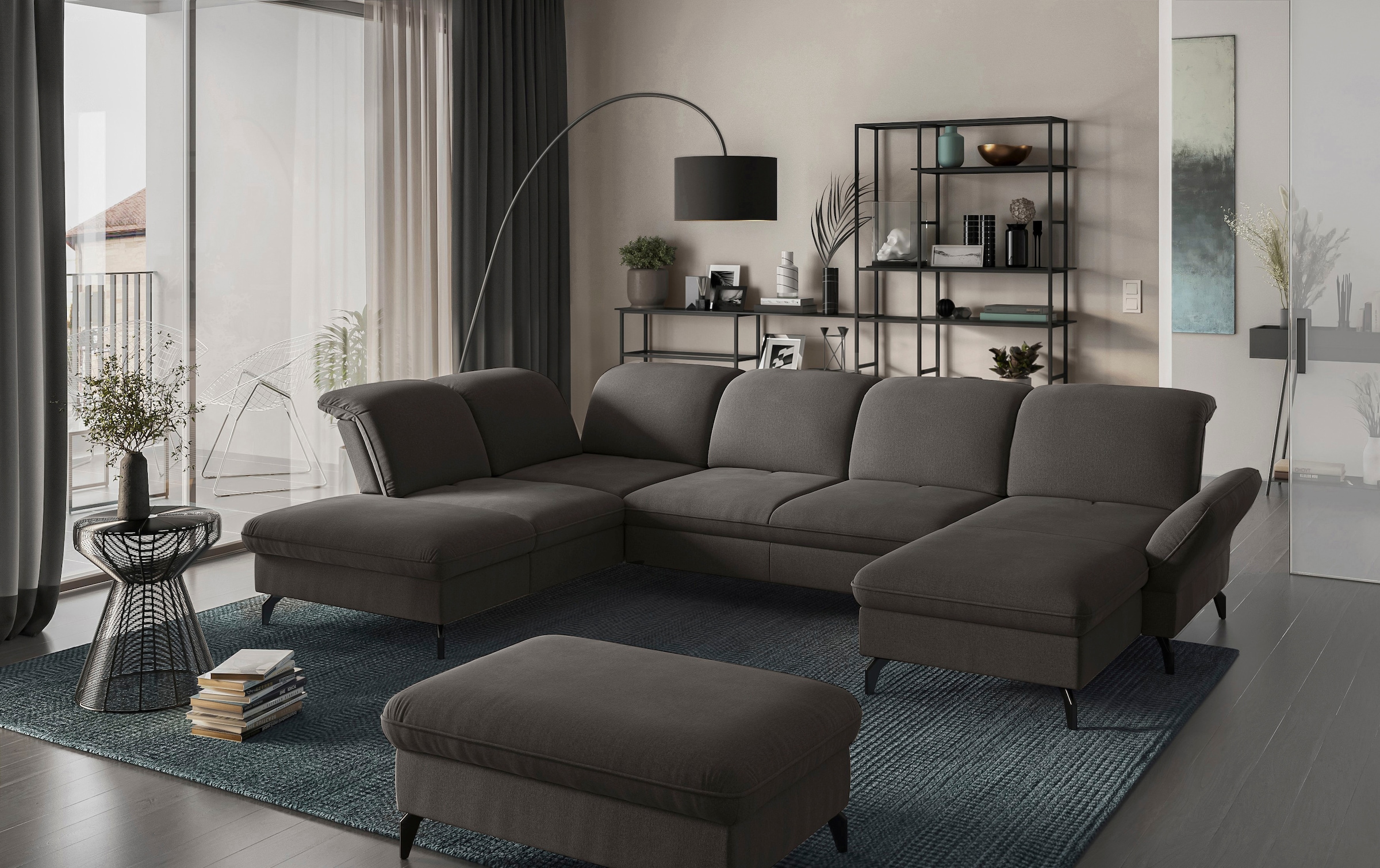 sit&more Wohnlandschaft »Leandro U-Form«, Wahlweise mit Bett-, Kopfteil - und Armlehnfunktion, sowie Bettkasten
