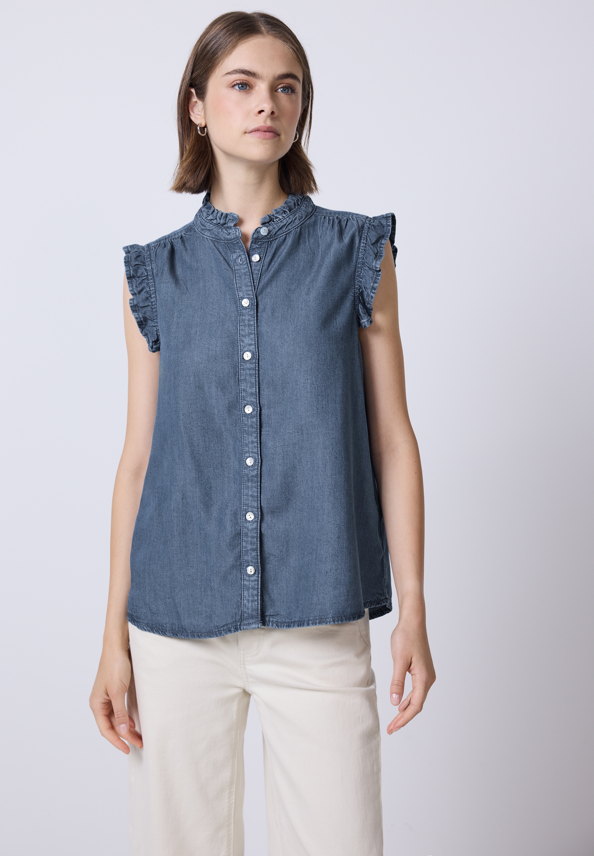 STREET ONE STUDIO Kurzarmbluse, in Denim-Optik günstig online kaufen