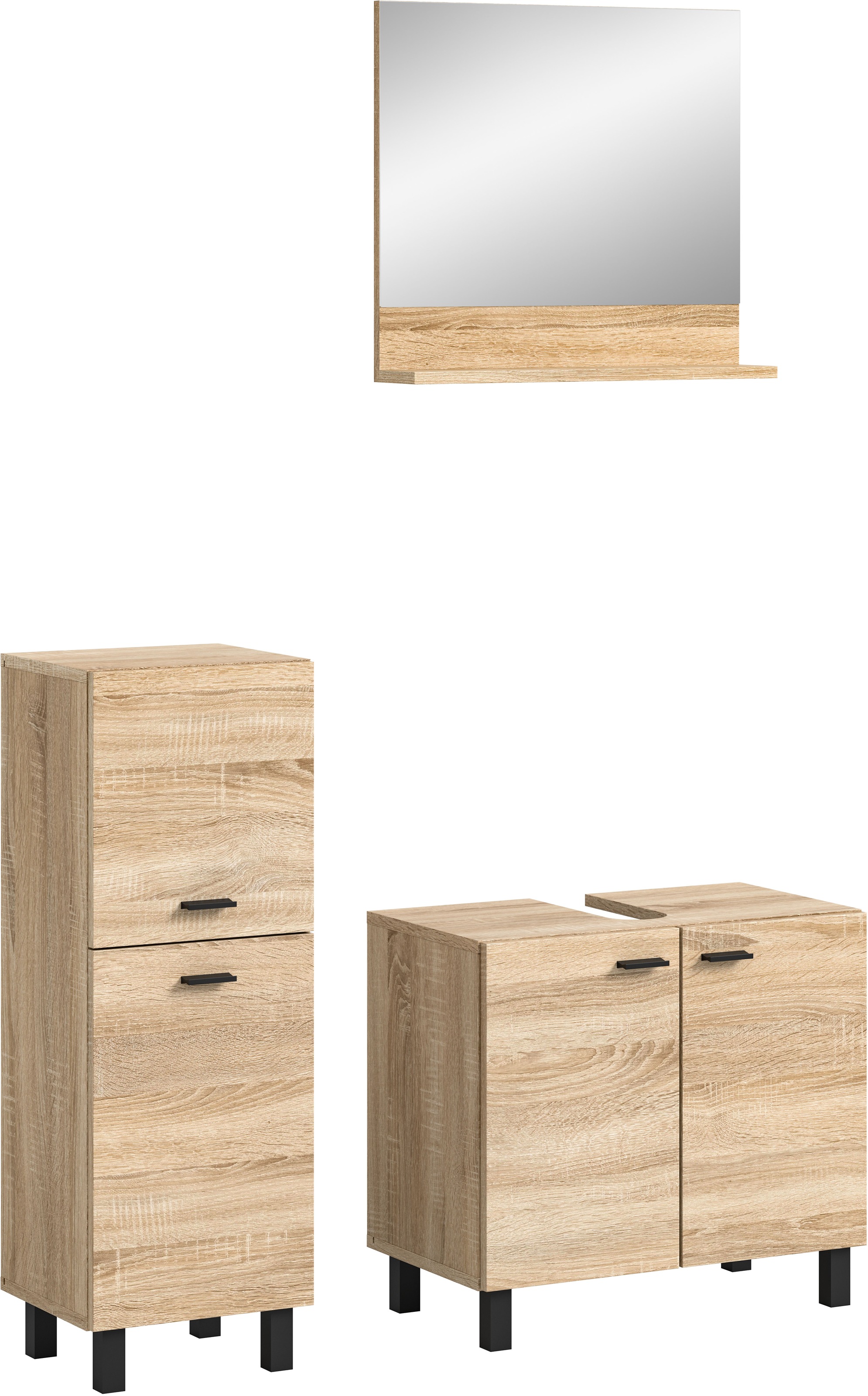 welltime Badmöbel-Set »Tampa, Breite 102cm, 3-teilig«, (3 St.), Waschbeckenunterschrank, Spiegel, Midischrank