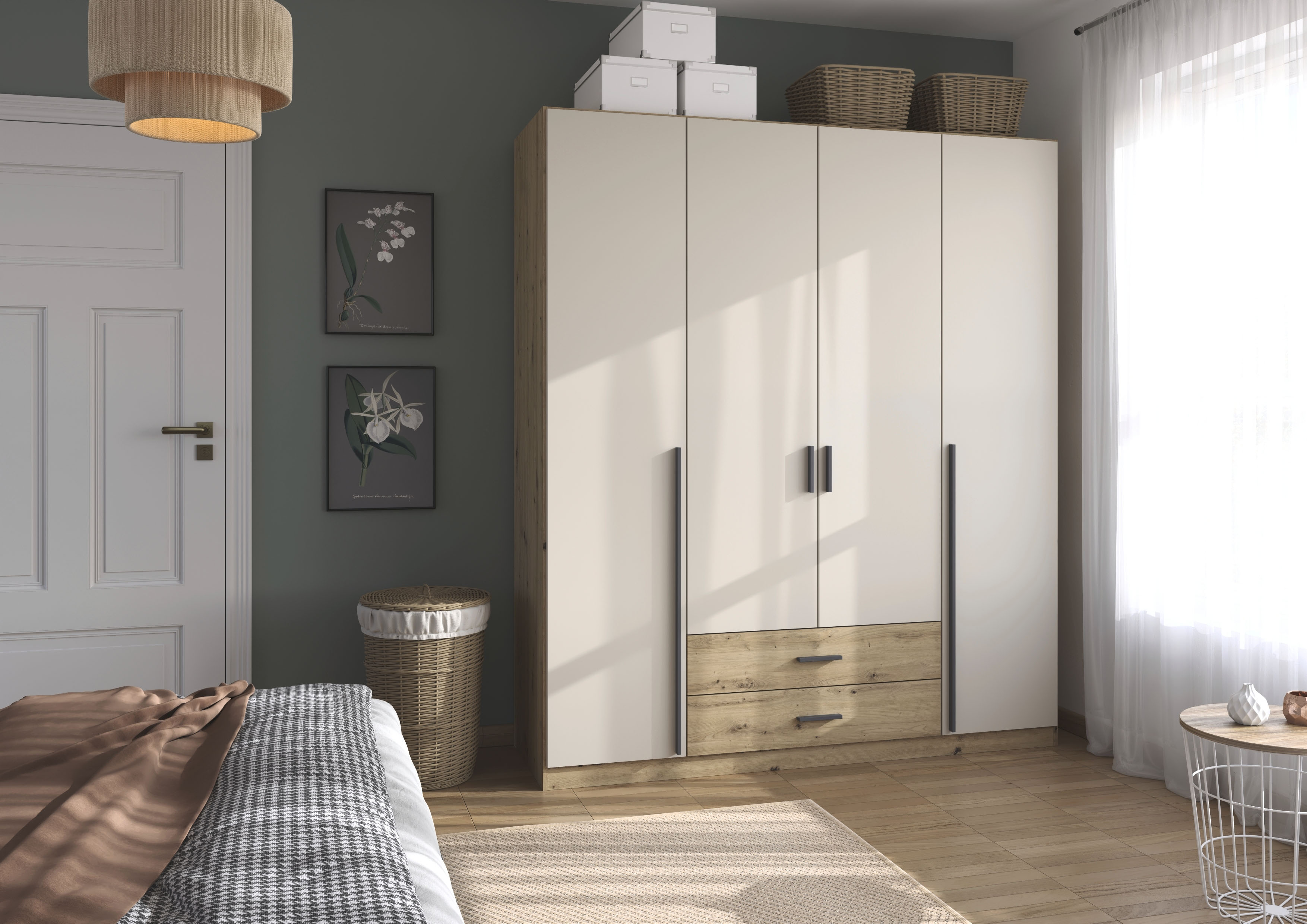 rauch Drehtürenschrank "Kleiderschrank Garderobe GAMMA Breiten 181 cm" in 3 Ausstattungen BASIC/CLASSIC/PREMIUM (inkl. SOFT-CLOSE-Funktion), mit Schubladen, verschiedene Griff-Varianten TOPSELLER MADE IN GERMANY