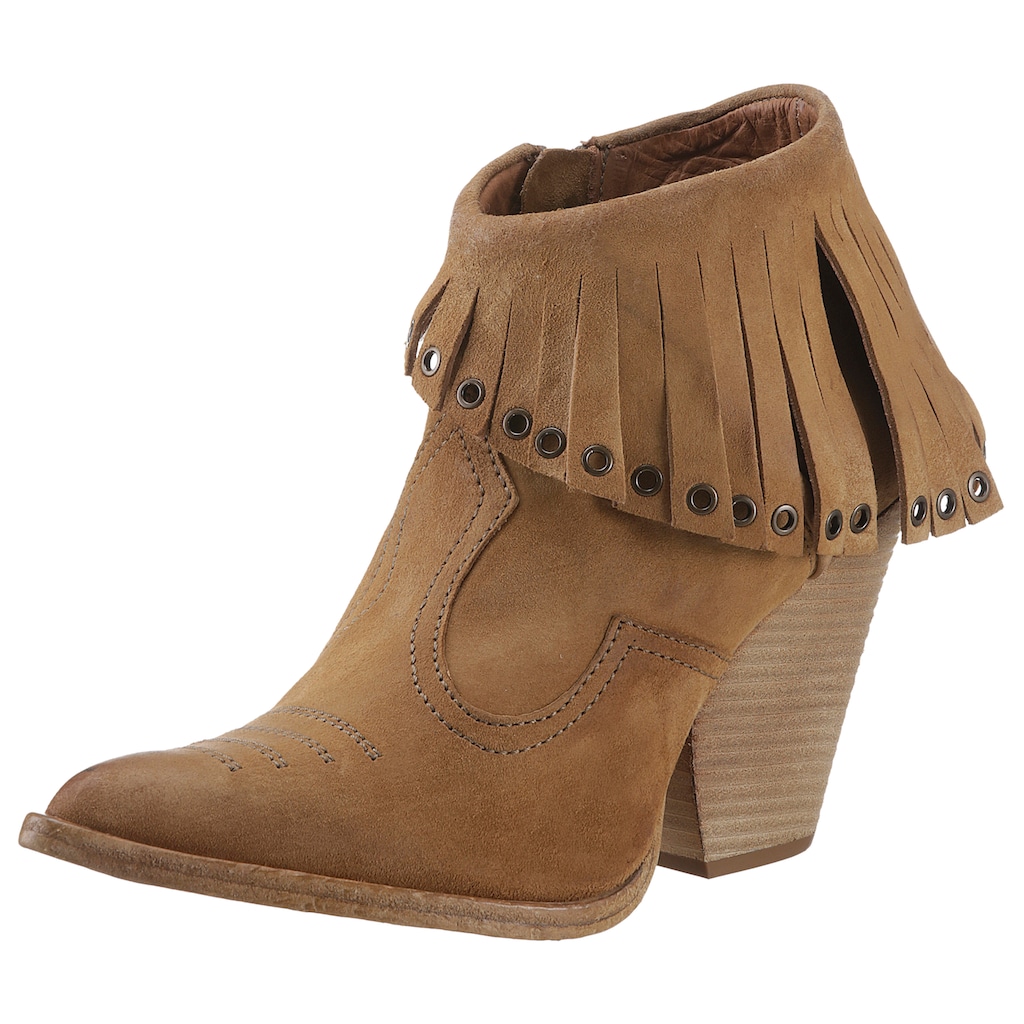 A.S.98 High-Heel-Stiefelette »Belive«, Abendmode, High-Heel-Stiefelette, Ankleboots mit Fransen und Nieten