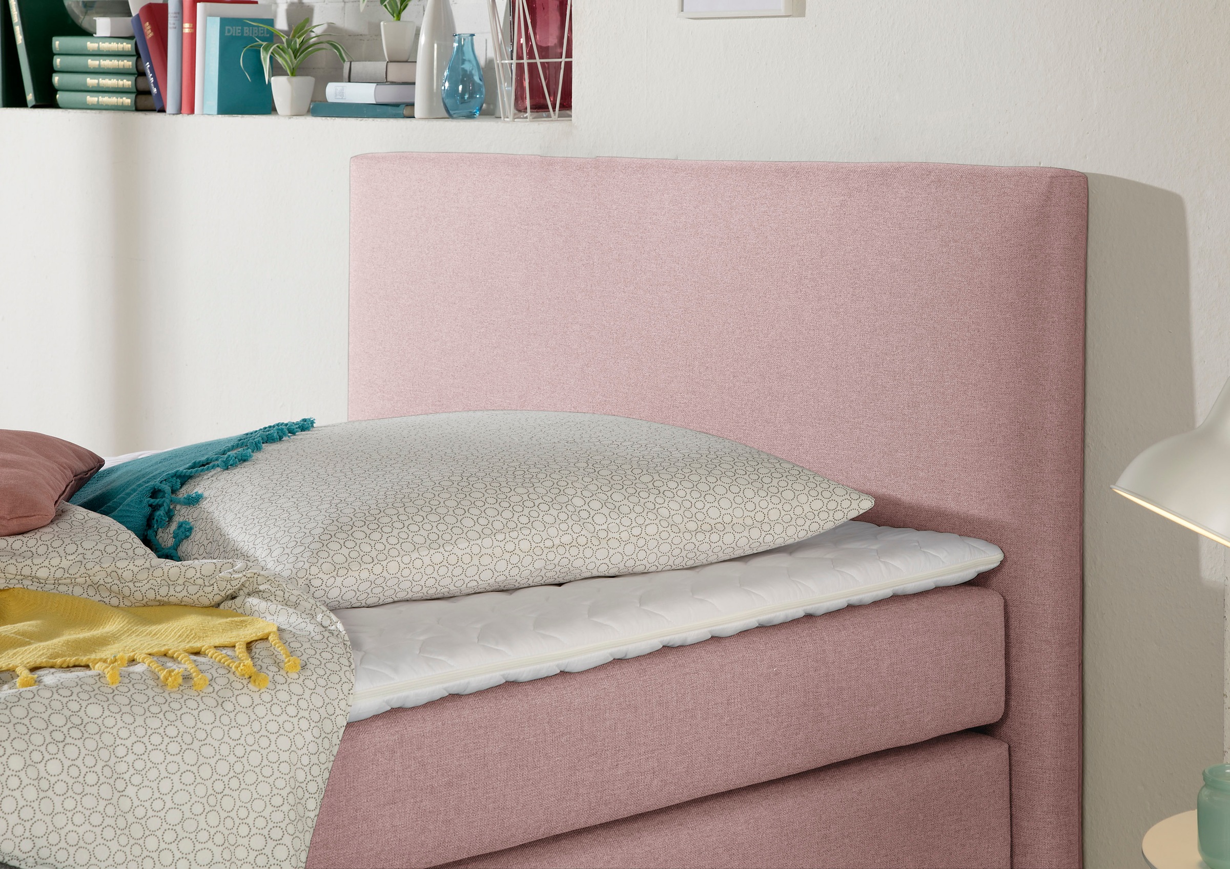 Boxspringbett HOME AFFAIRE "Eliana", rosa (flamingo), B:127cm L:210cm, Komplettbetten, Boxspringbett, inkl. Topper, in 4 Breiten, 3 Matratzenarten und 2 Härtegraden 6