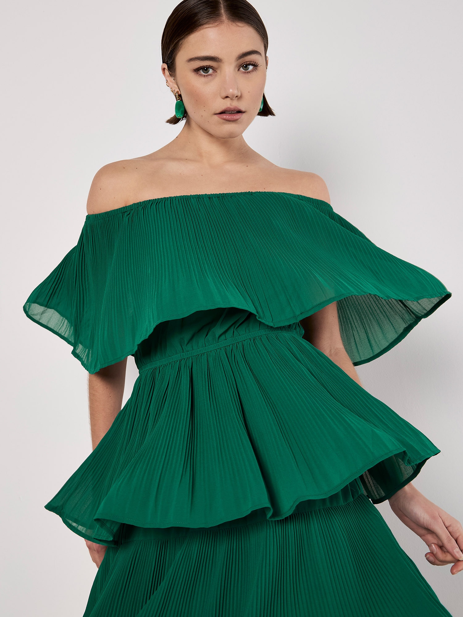 Apricot Partykleid "Plissee Lagen-Bardot-Minikleid" im Lagenlook