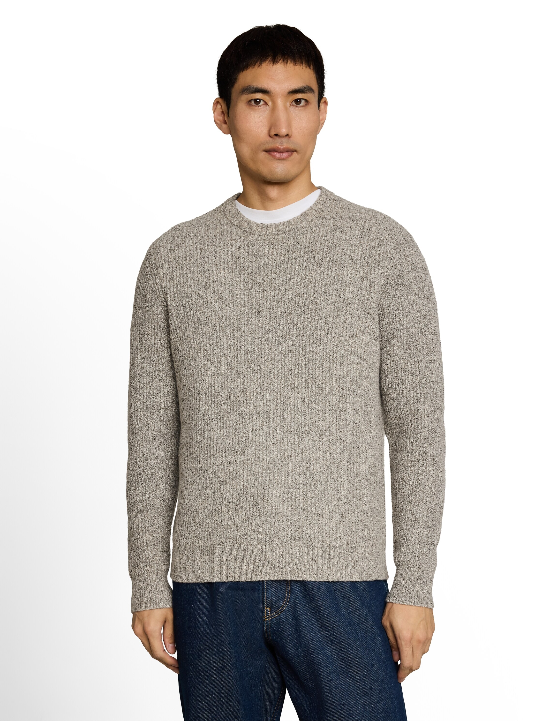 TOM TAILOR Strickpullover mit Rundhals / meliert / mit Stretch