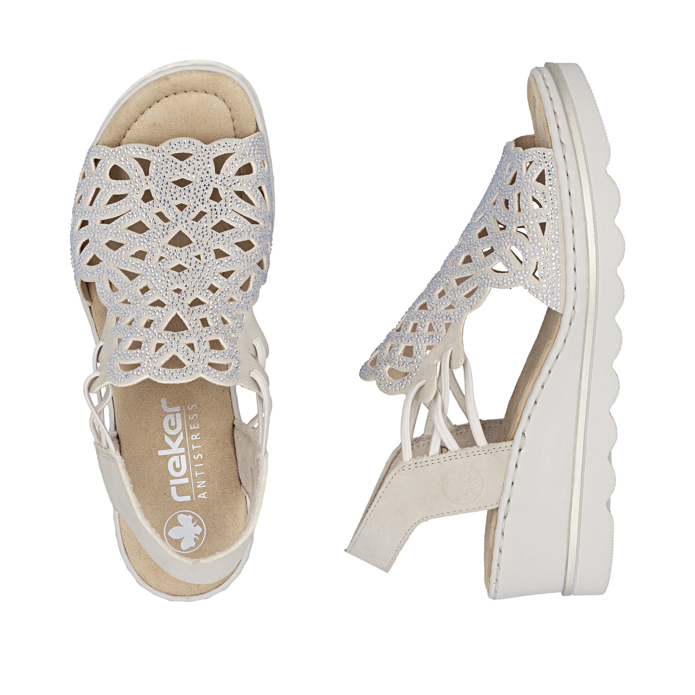 Rieker Keilsandalette  Sommerschuh, Plateausandale, Schlupfschuh mit Schmucksteinchen