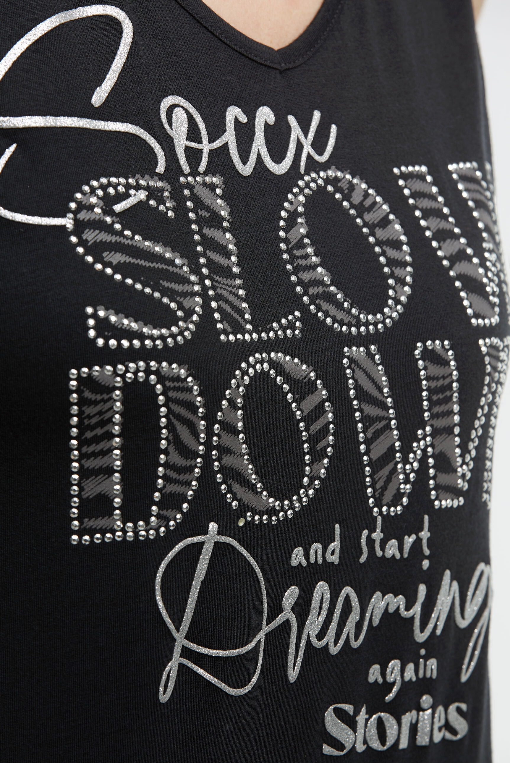 SOCCX Sommerkleid Ohne Taschen mit Glitzerstein-Wording