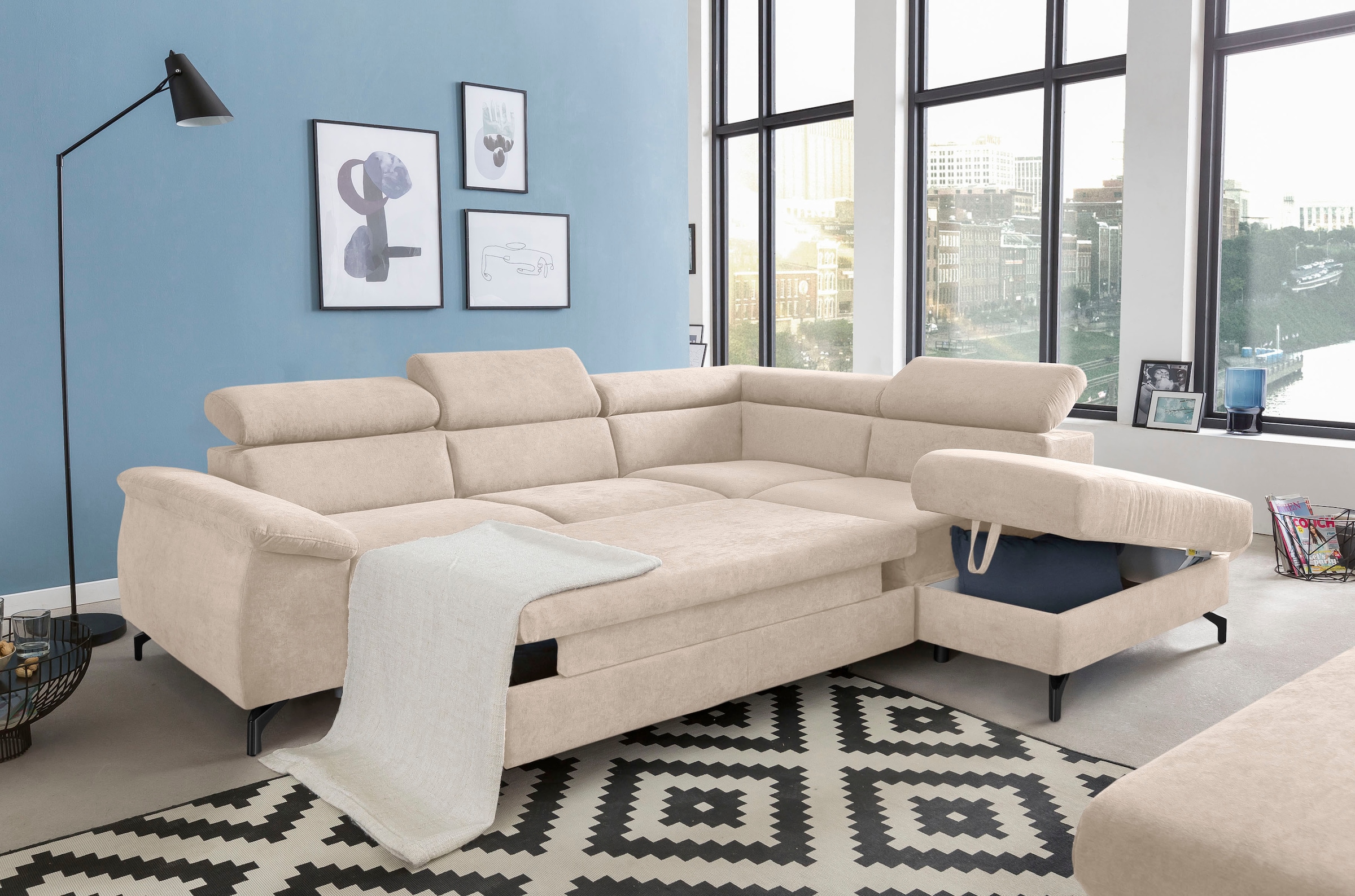 COTTA Ecksofa »Komaris L-Form«, mit Kopfteilverstellung, wahlweise mit Bettfunktion & Bettkasten