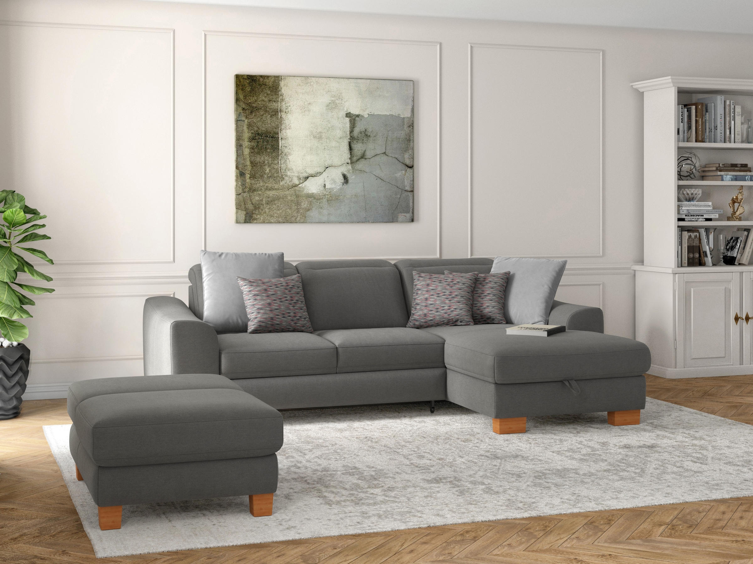 sit&more Ecksofa "Dundee L-Form" mit Federkern und Massivholzfüßen, wahlweise mit Kopfteilverstellung
