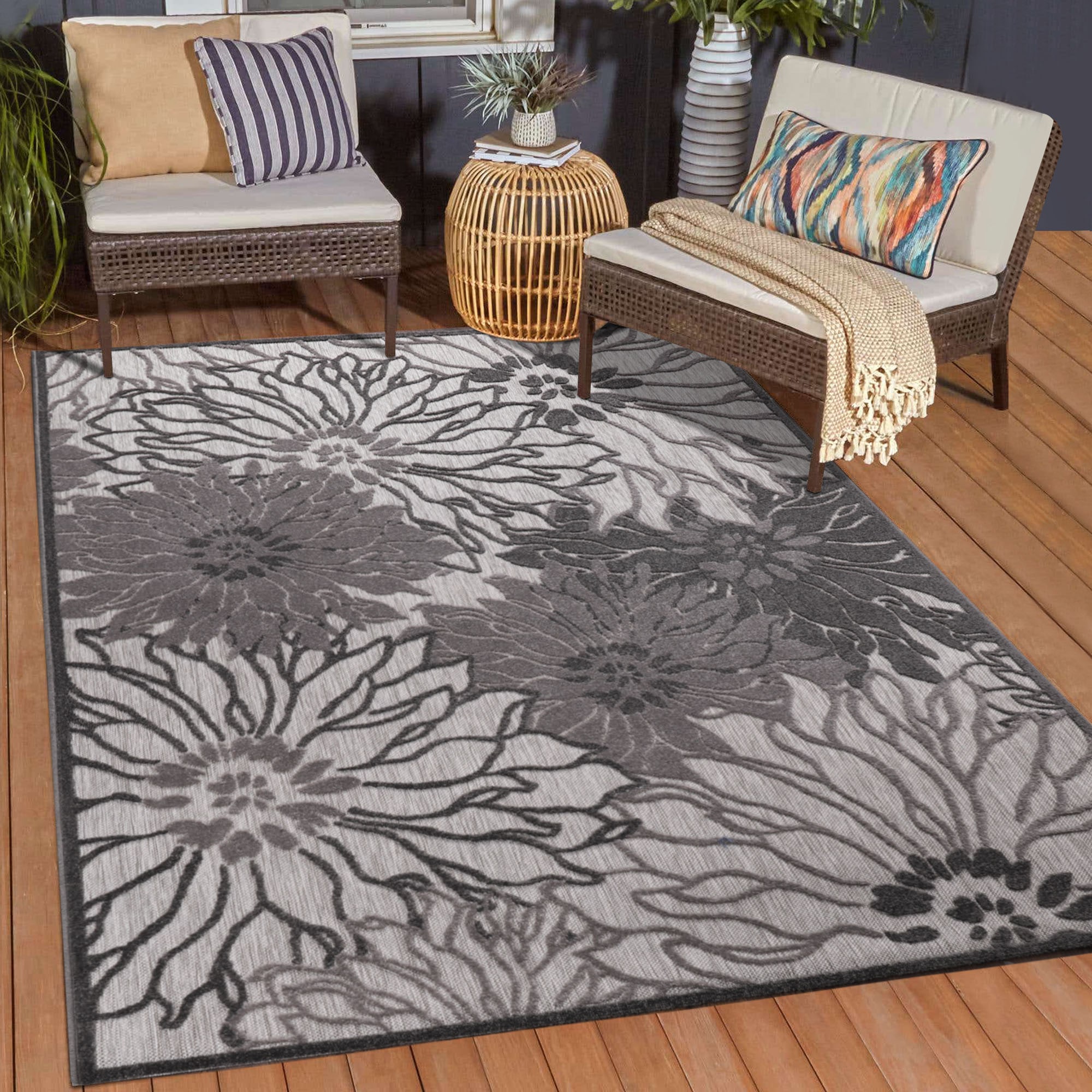 Sanat Teppich "Floral 2 Outdoor, auch als Läufer und rund" rechteckig 6 mm Höhe In- und Outdoor geeignet, Blumen, Balkon, Terrasse, Außenbereich