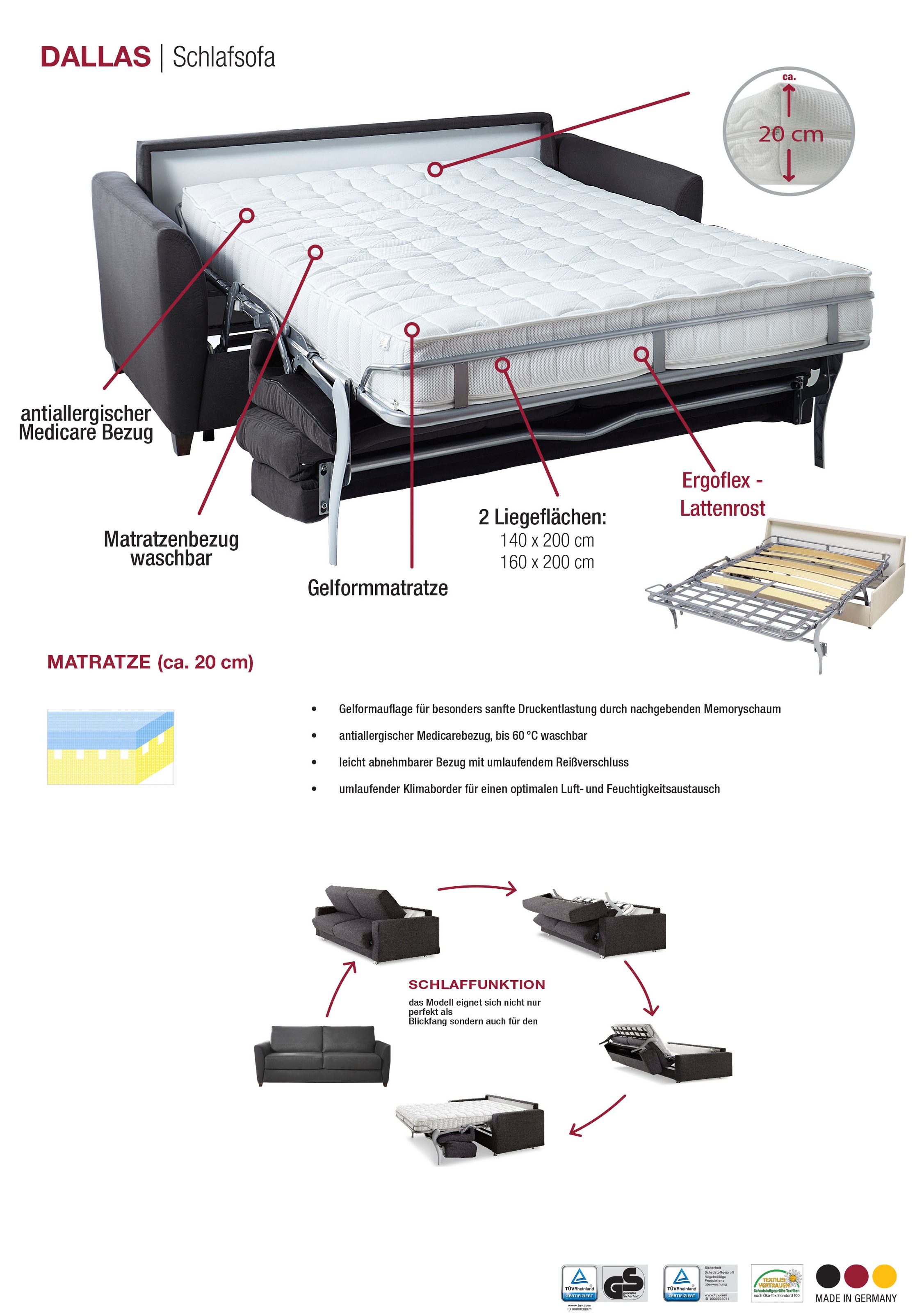 Thumbnail - Bali "Dallas, Dauerschläfer" in 140er und 160er Breite, inkl. Ergoflex-Unterfederung