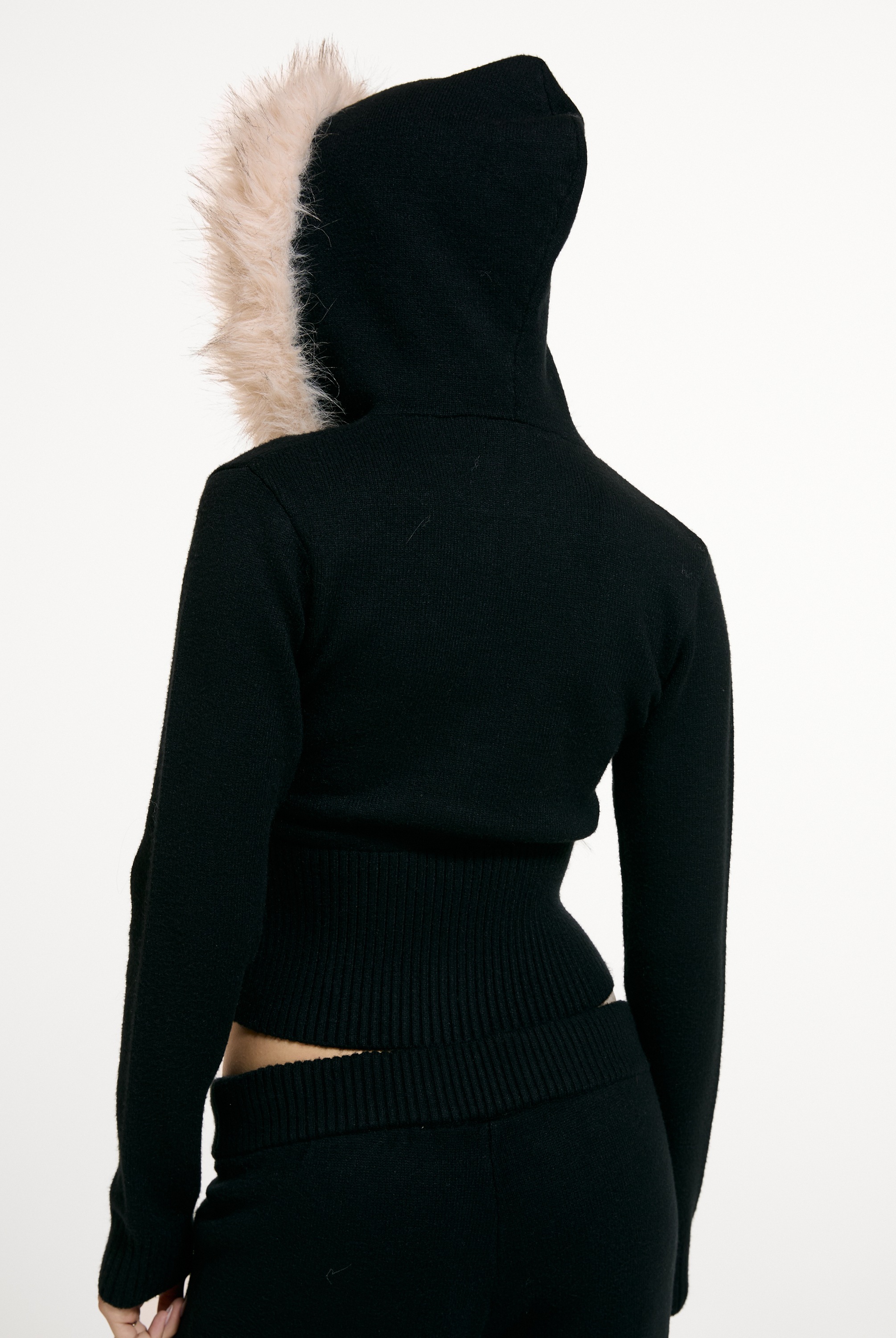Juicy Couture Kapuzennickijacke »KNIT HOODIE WITH REMOVABLE FUR Damen« mit Kapuze Trainingsjacke Damen, Sweatjacke mit Kapuze, Strick, Kunstpelz, Sale