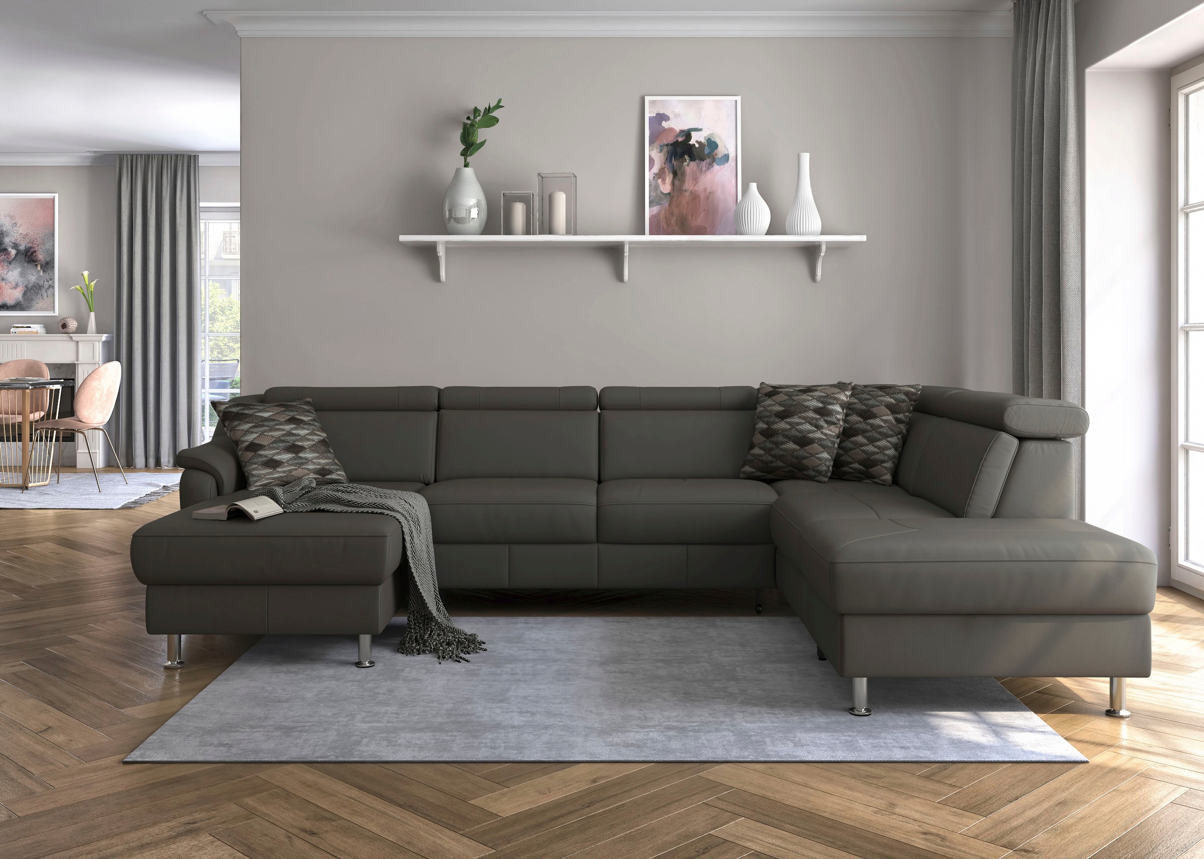sit&more Wohnlandschaft »Freetown U-Form«, Kopfteilverstellung und Federkern, wahlweise mit Bettfunktion
