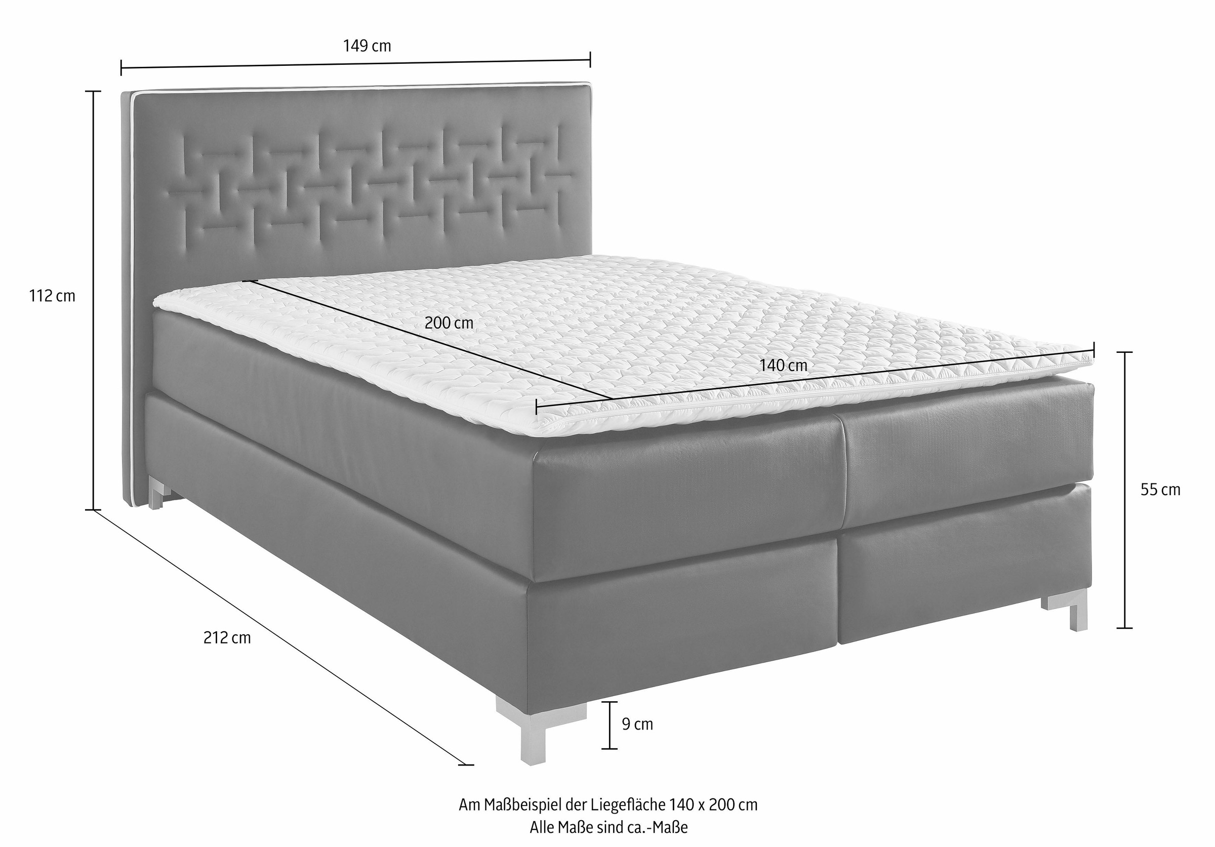 INOSIGN Boxspringbett »Coos«, mit besonderer Steppung im Kopfteil, 3 Matratzenarten, 2 Härtegrade