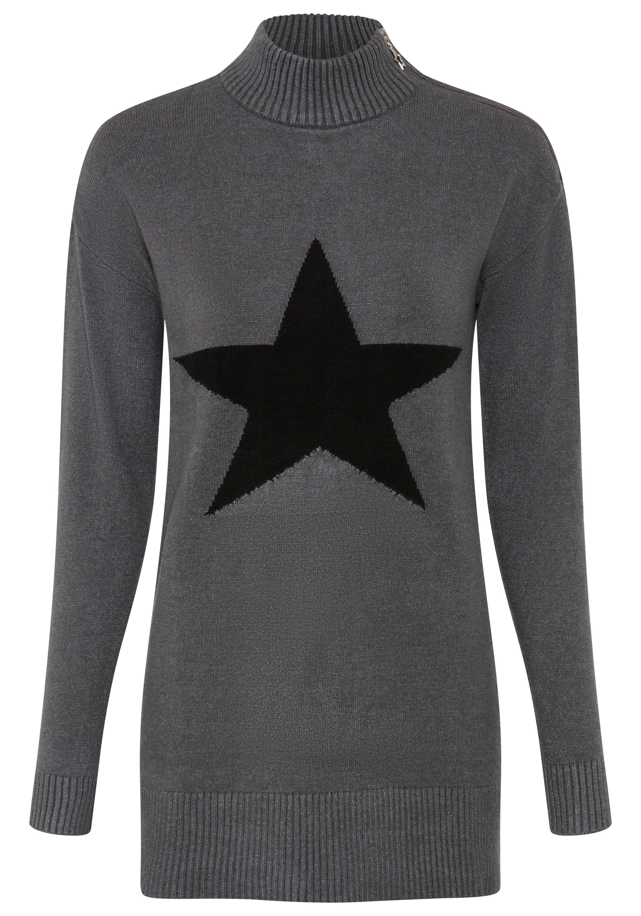 Laura Scott Strickpullover »mit Stehkragen und Reißverschluss, lässig geschnitten« mit Stern-Design