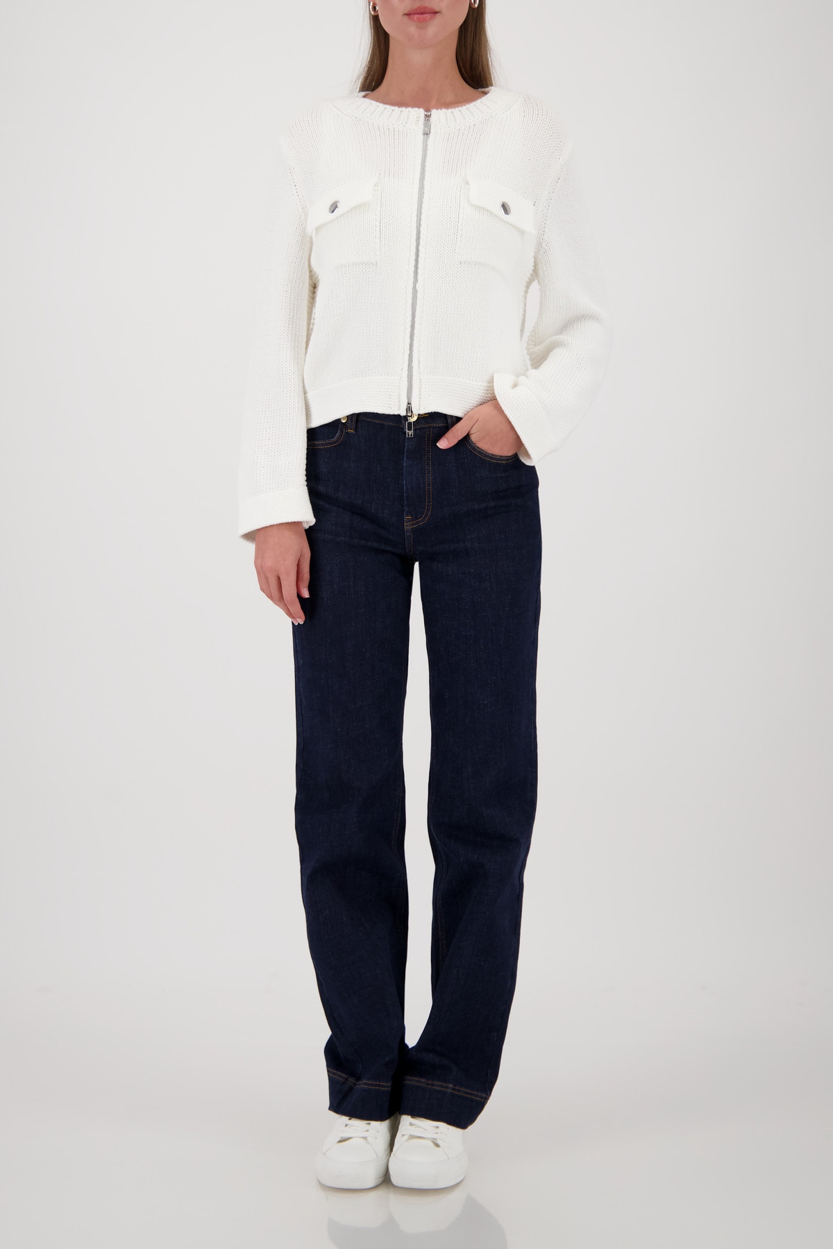 Monari Strickjacke Rundhalsausschnitt, Regular Fit, 2-Wege-Reißverschluss