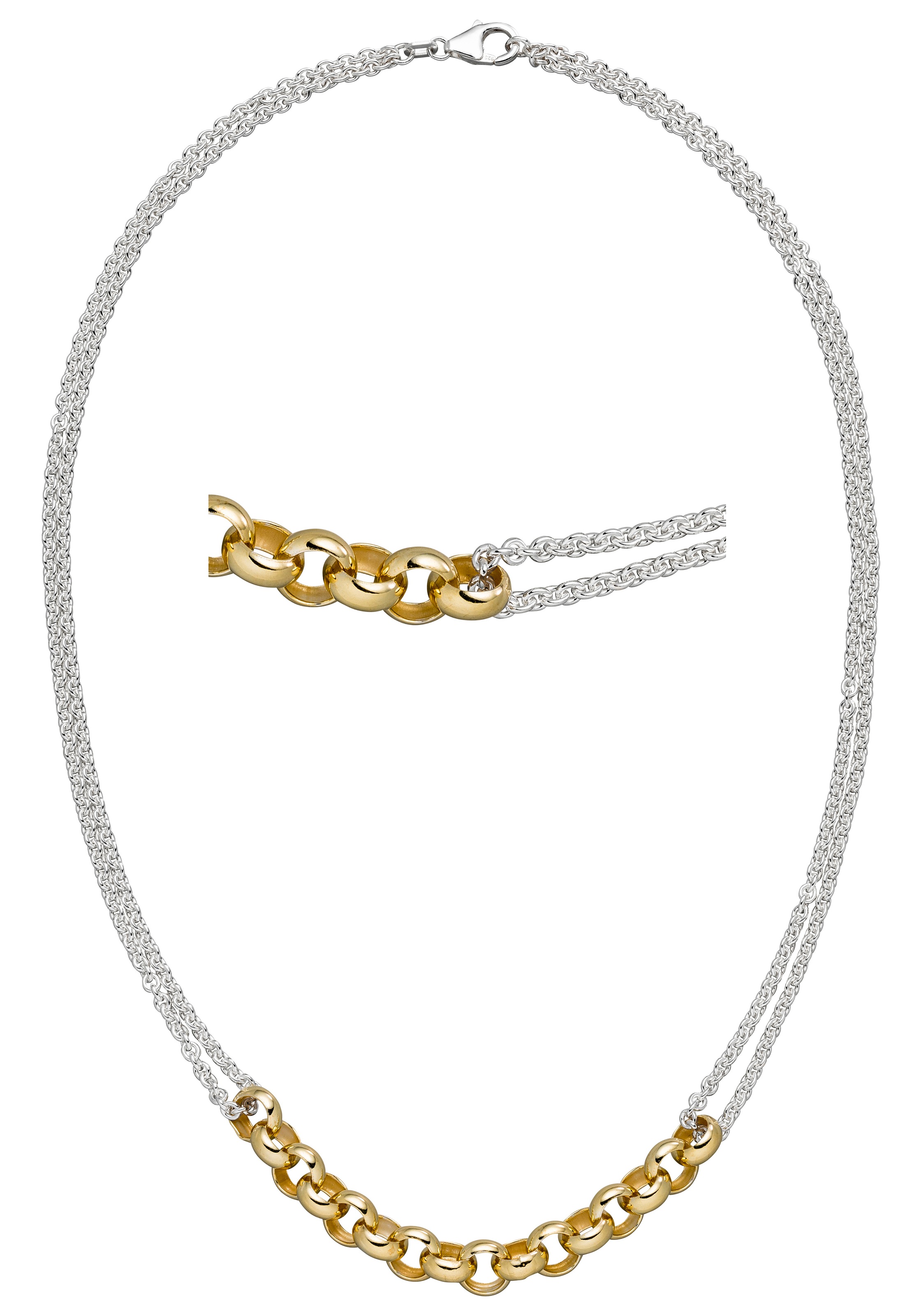JOBO Kette ohne Anhänger »2-reihig« 925 Silber bicolor vergoldet 42 cm