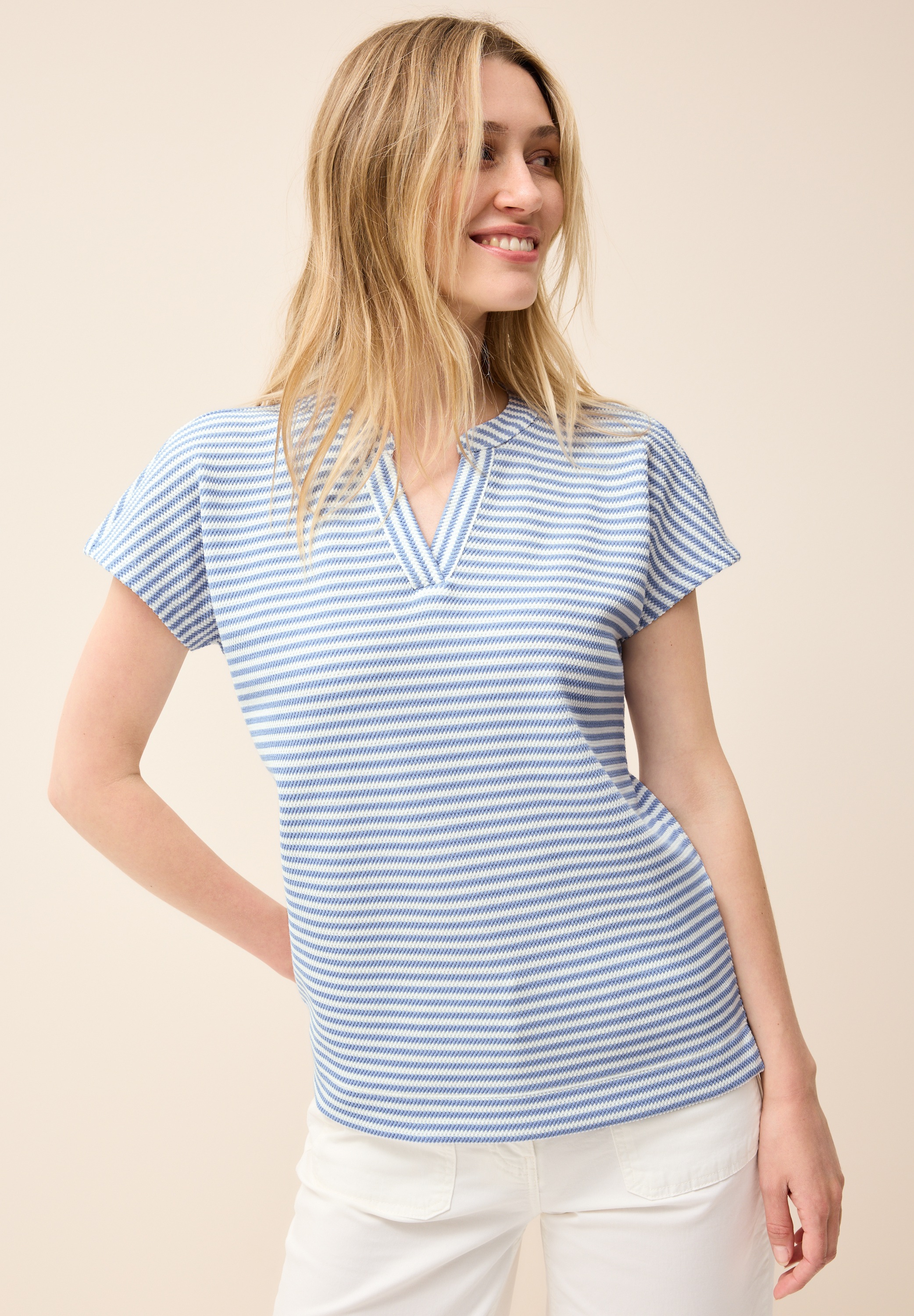 Cecil T-Shirt, bestehend aus einem Materialmix günstig online kaufen