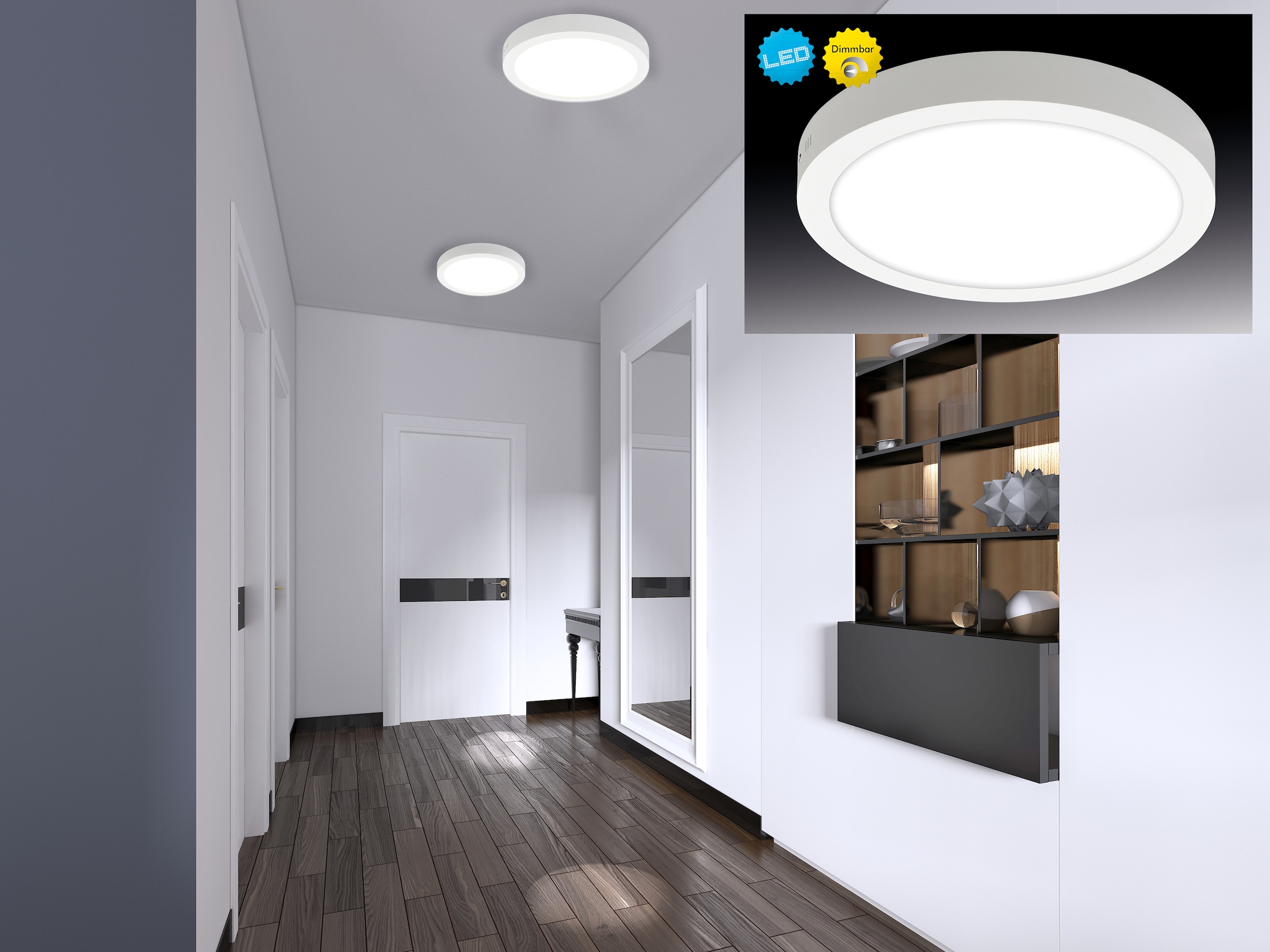 näve LED Panel »Dimplex«, 1 flammig, Leuchtmittel LED-Modul | LED fest integriert, Aufbaupanel weiß, rund, dimmbar, Phasenan- und abschnitt, D: 30cm