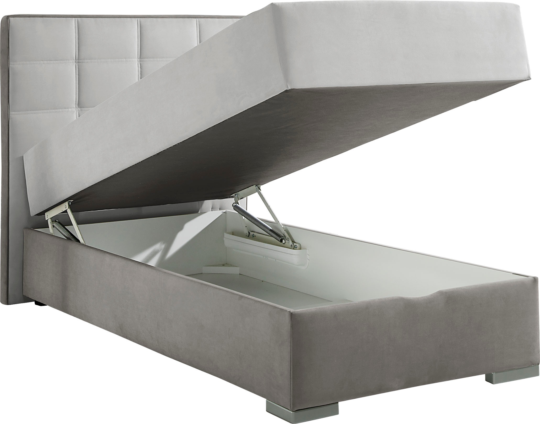 Boxspringbett MAINTAL, grau (hellgrau), L:210cm, Bezug Microfaser aus 100% Polyester, Komplettbetten, Boxspringbett, mit Bettkasten und Topper 3