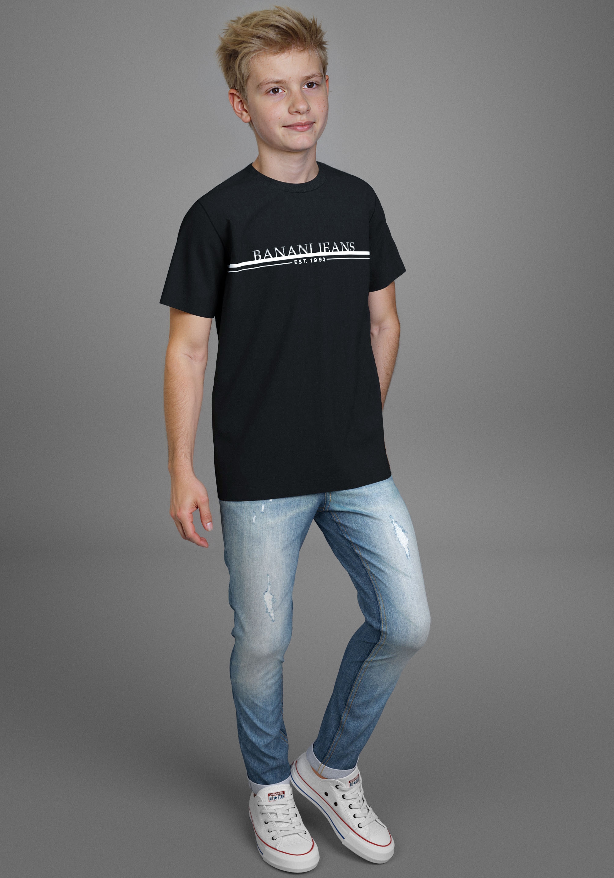 ARIZONA Jungen Stretch-Jeans "mit schmalem Bein für Jungen", blau, Gr. 164, Denim/Jeans, Obermaterial: 68% Baumwolle, 31% Polyester, 1% Elasthan,