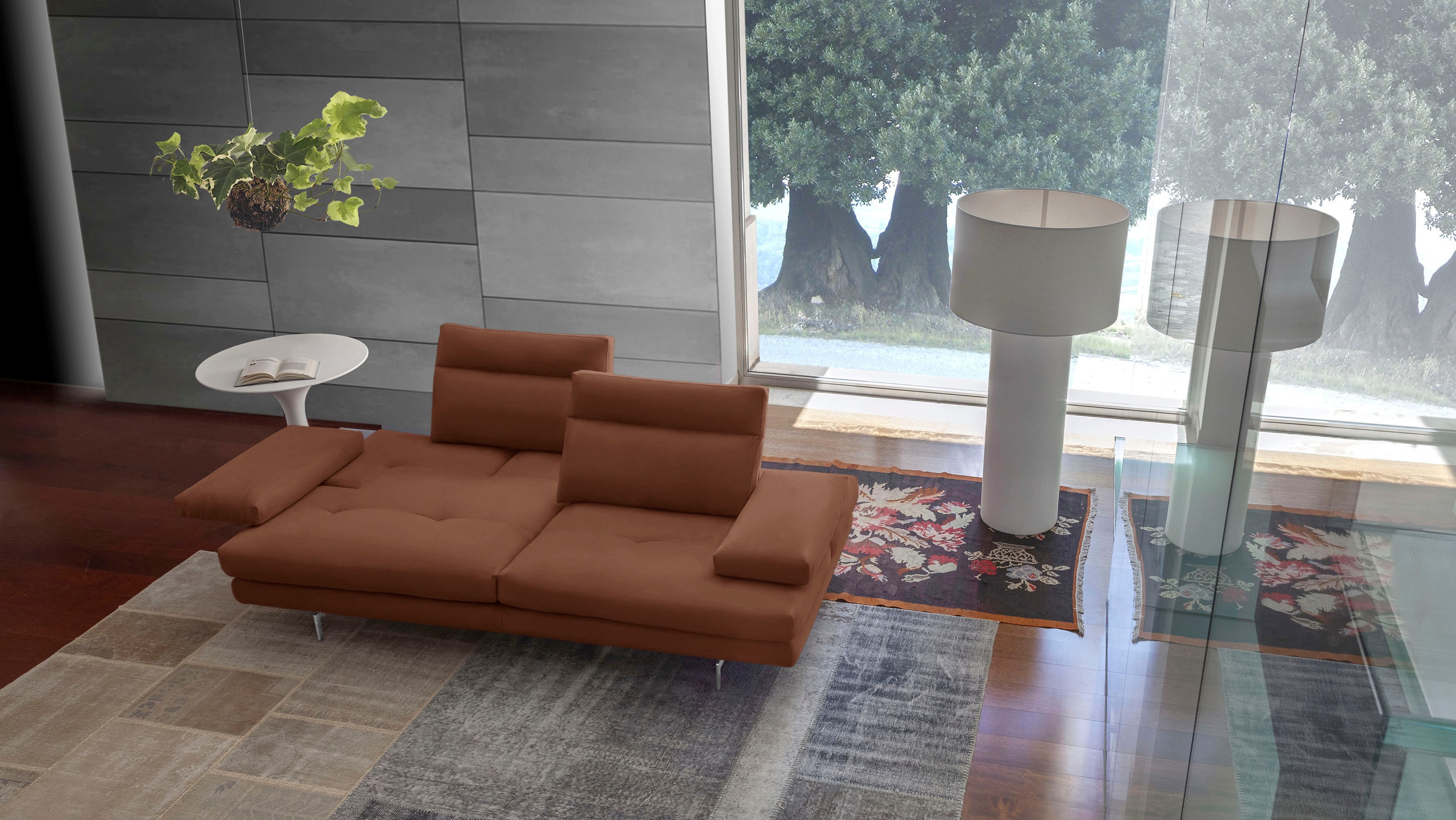 CALIA ITALIA 3-Sitzer "Toby Wing, 208 cm breit, Designsofa mit hohem Sitzkomfort" inklusive Sitztiefenverstellung, Füße in Chrom glänzend