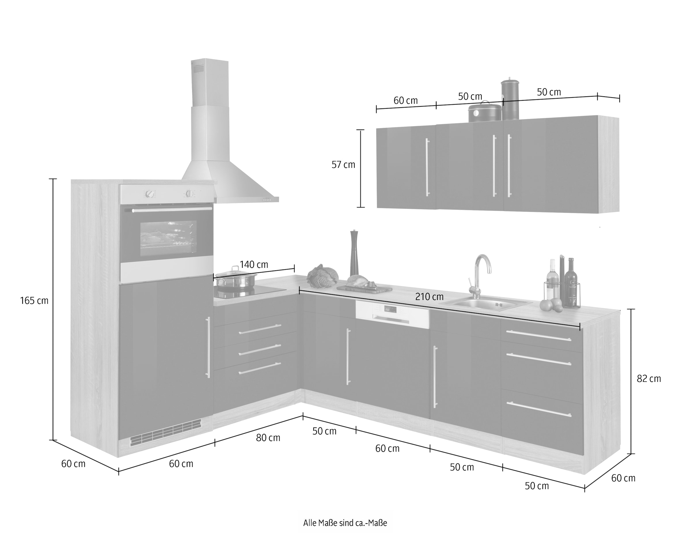 Kochstation Winkelküche »KS-Samos«, mit E-Geräten, Stellbreite 200/270 cm