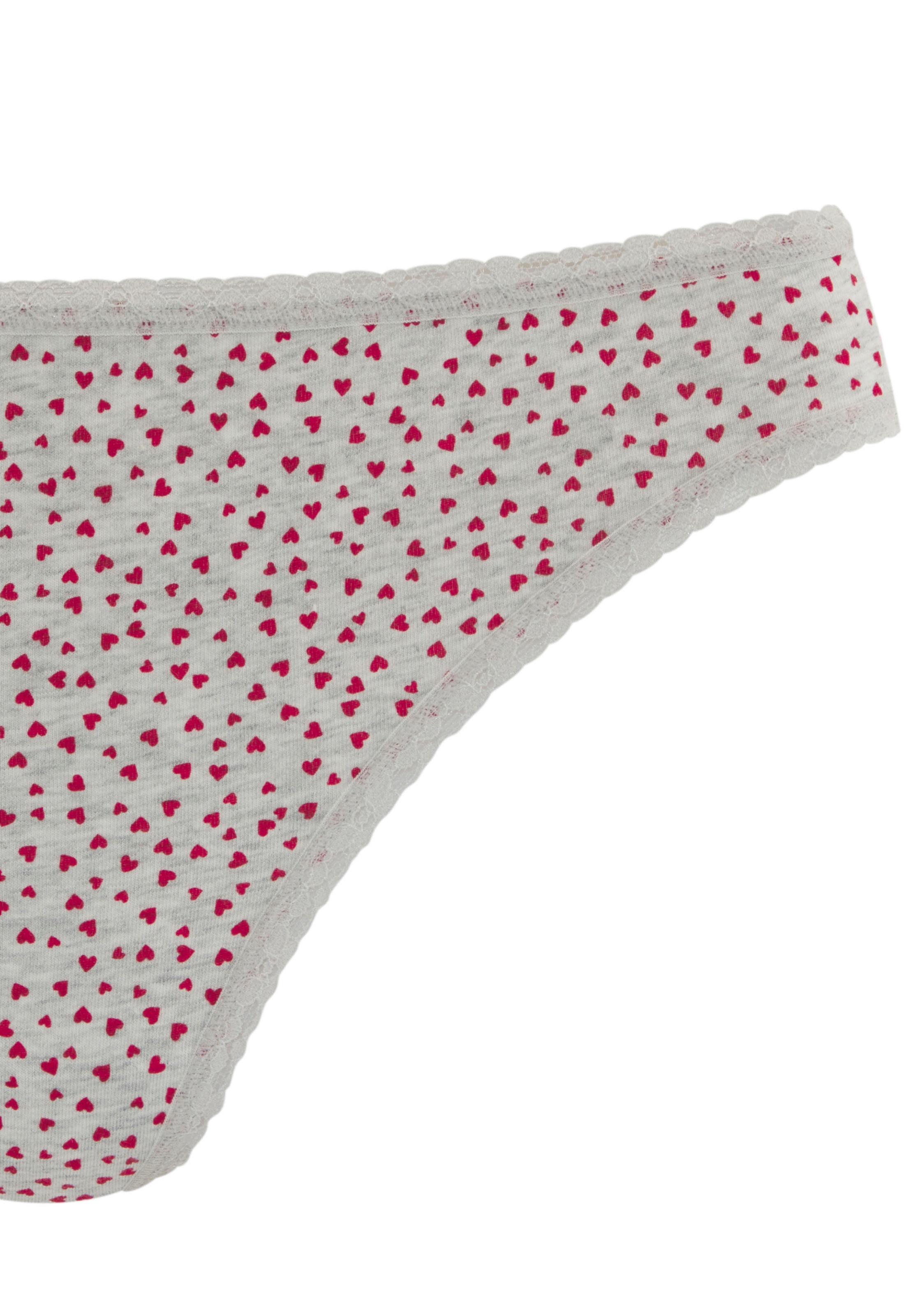 LASCANA String, (5er-Pack), mit süßen Herzchen-Prints und aus elastischer Baumwoll-Qualität