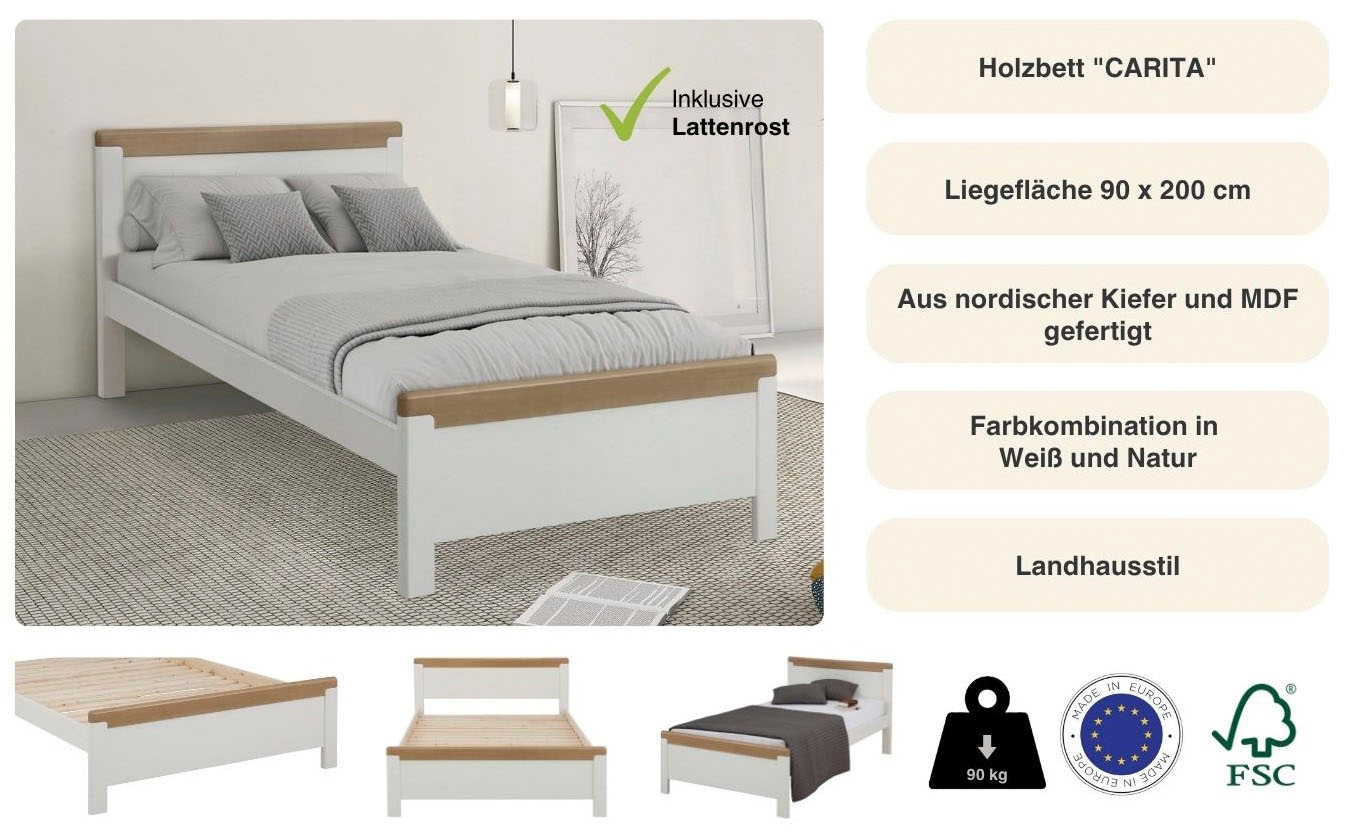 Home affaire Holzbett »"CARITA"« zertifiziertes Massivholz, im klassischen Landhausstil