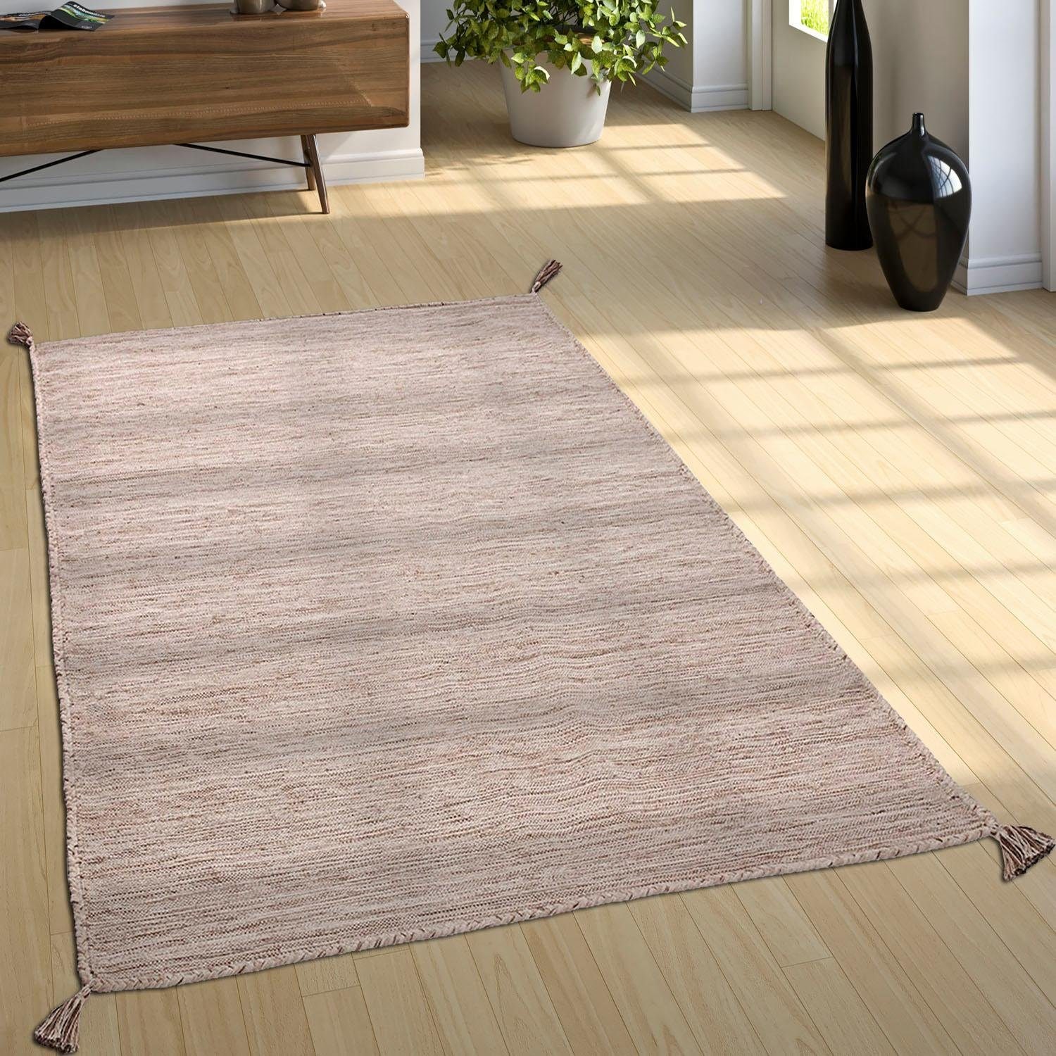 Paco Home Teppich »Kilim 210«, rechteckig, 12 mm Höhe, Handgwebt, Flachgewebe, reine Baumwolle, handgewebt, Uni Farben