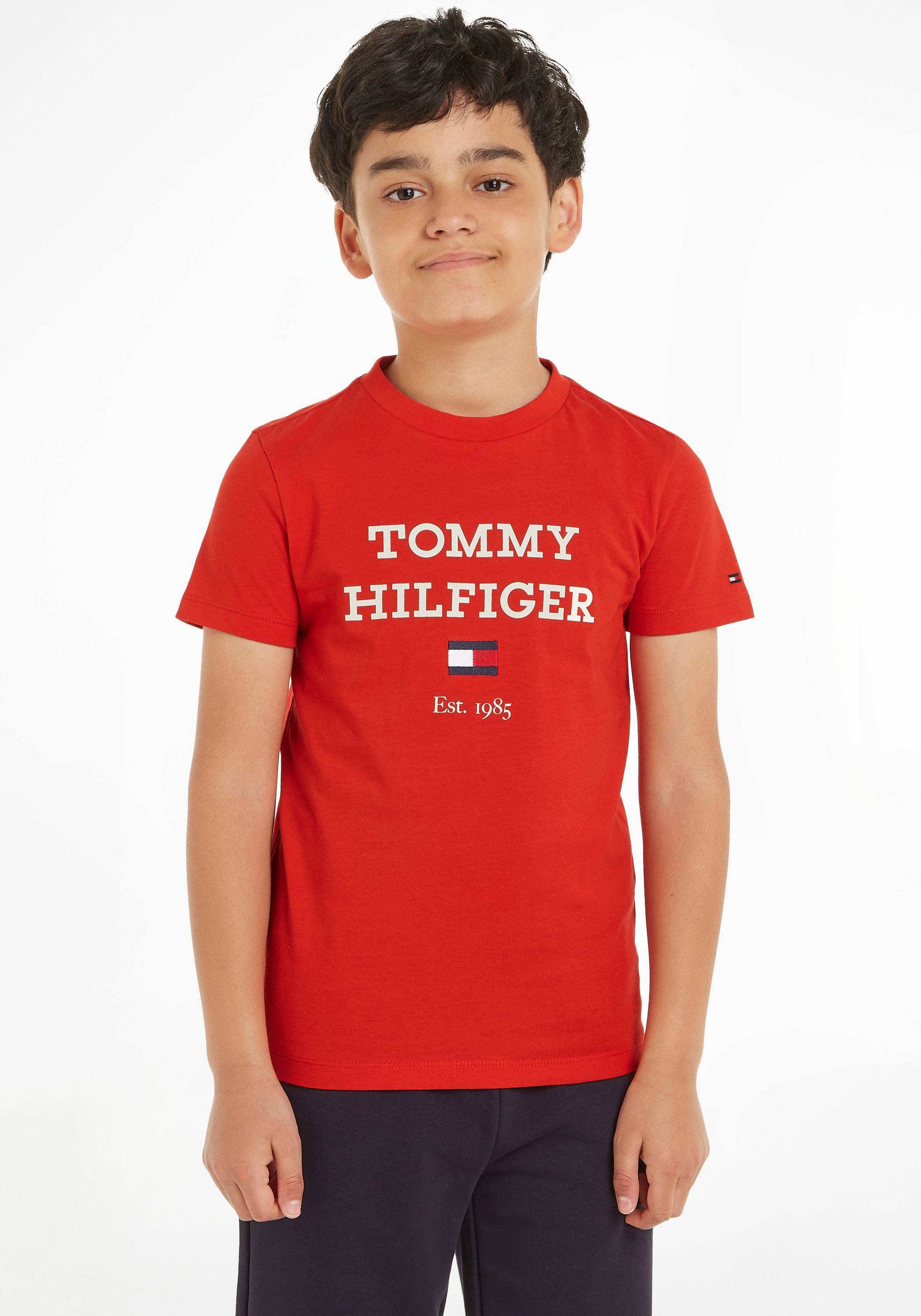 Tommy LOGO »TH Logoschriftzug T-Shirt S/S«, | Friday Hilfiger TEE Black großem mit BAUR