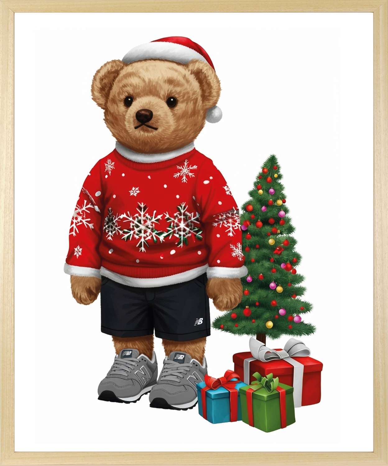 queence Bild mit Rahmen "Teddy Bär mit Weihnachtsmütze und Geschenken" Bär günstig online kaufen