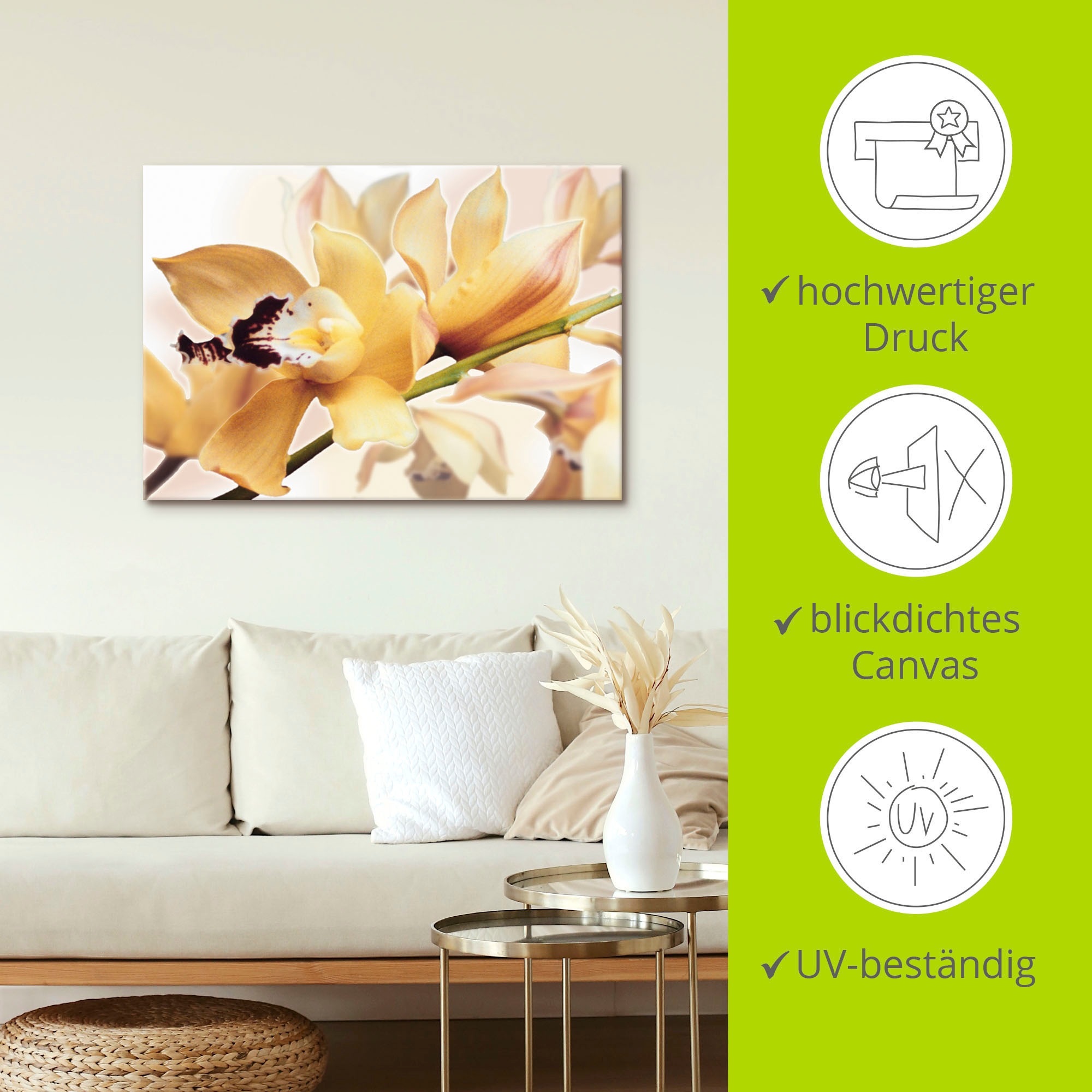Artland Wandbild »Gelbe Orchidee«, Blumenbilder, (1 St.), als Alubild, Outdoorbild, Leinwandbild, Poster in verschied. Größen