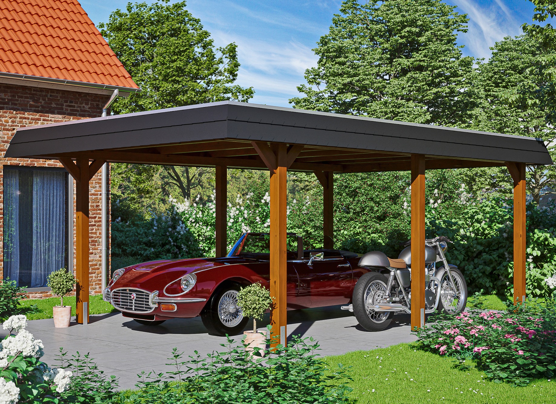 Skanholz Einzelcarport "Wendland", Leimholz-Nordisches Fichtenholz, 341 cm, braun