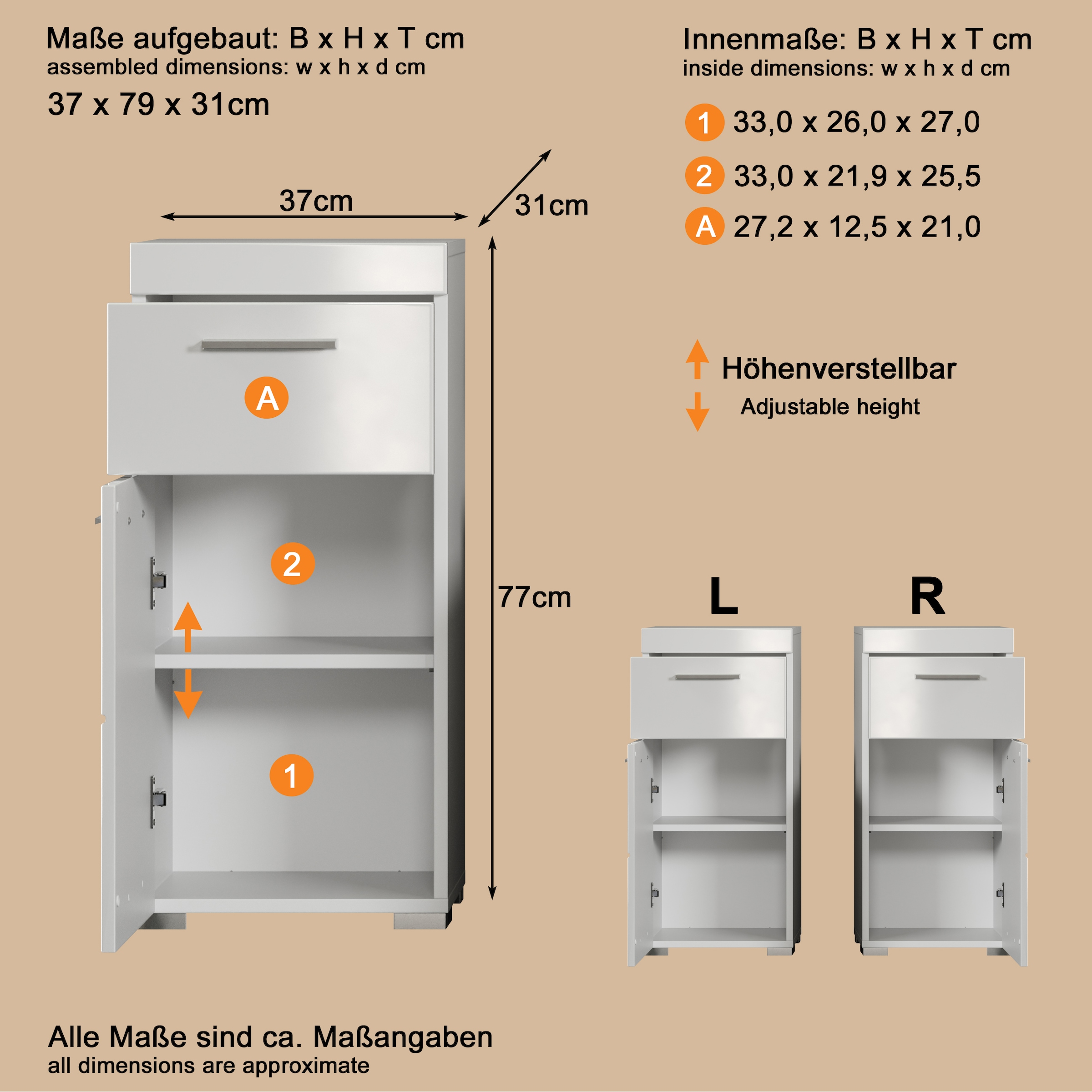 welltime Unterschrank »Avena«, Badezimmerkommode mit 1 Schublade und 1 Tür - (B/T/H) 37/31/79 cm