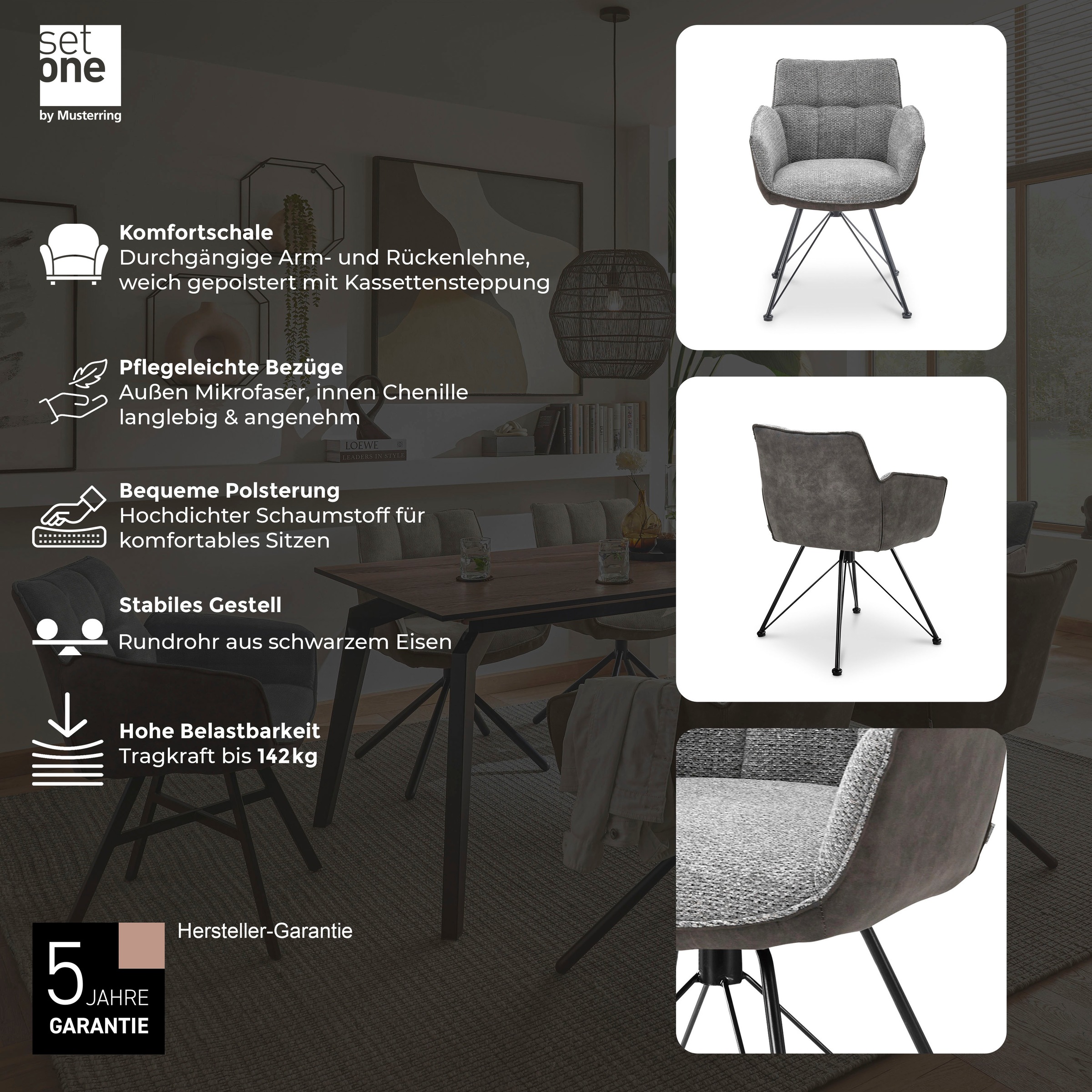 set one by Musterring Esszimmerstuhl »Frisco-B« (Set) 2 Stk.Bezug innen Chenille und außen Microfaser, Design-Gestell schwarz