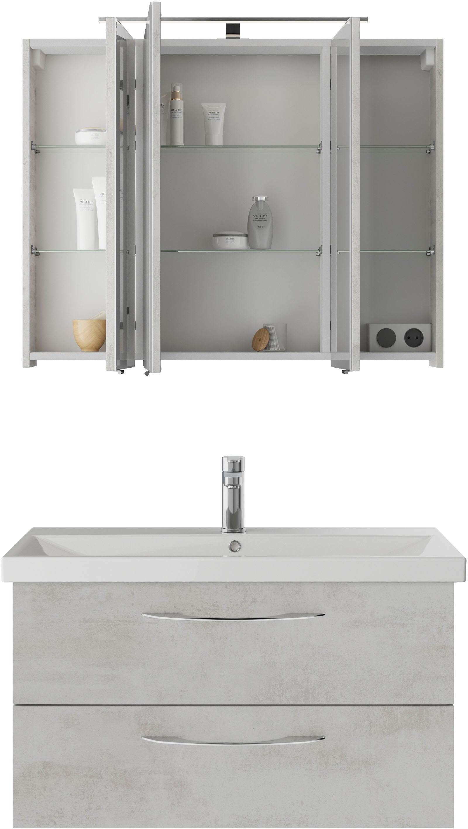 Saphir Badmöbel-Set »Serie 4035 2-teilig, Keramikwaschtisch mit LED-Spiegelschrank«, (Set), 90 cm breit, inkl. Türdämpfer, 2 Schubladen, 3 Türen, 6 Einlegeböden