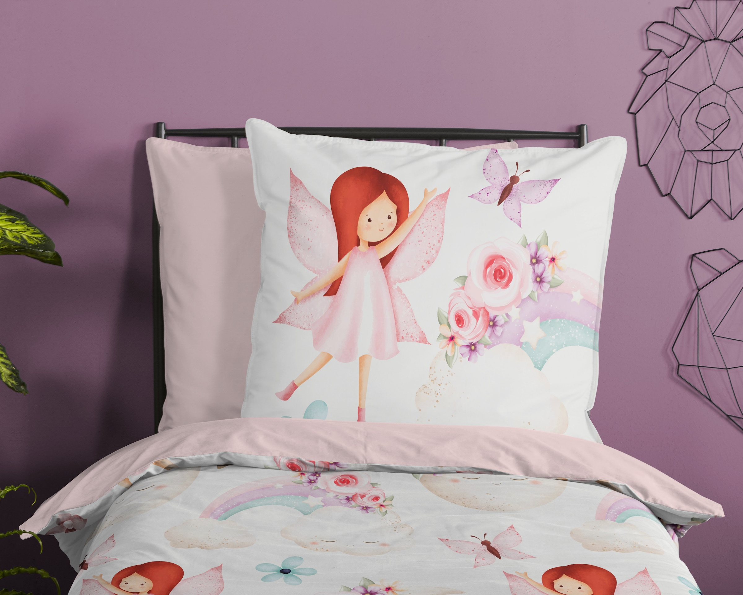 good morning Kinderbettwäsche »Lucia«, Baumwolle, 135x200, Reißverschluss, Wende, Mädchen, Fee, Weiß, Rosa
