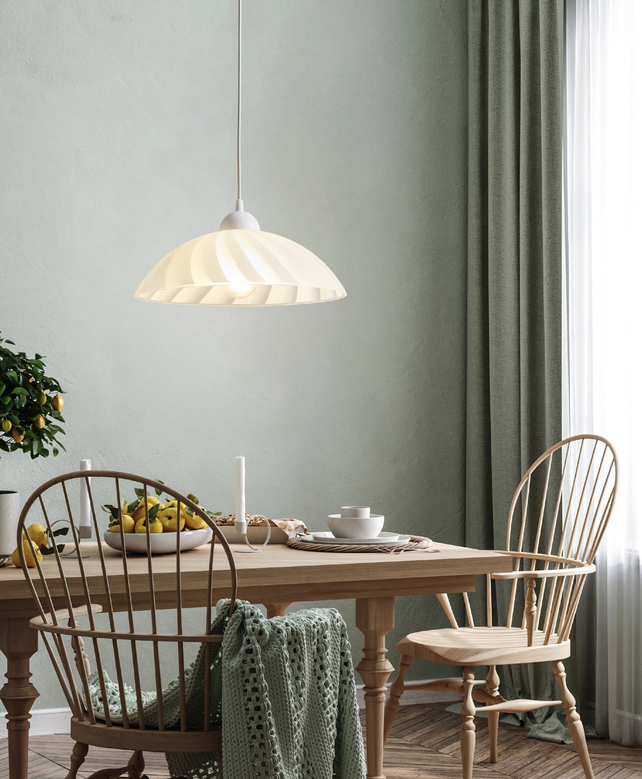 EGLO Hängeleuchte »Vetro Pendellampe, satiniertes Glas mit geschwungenen Dekor, E27« E27 1 Stk. Hängeleuchte - H110 x Ø35 cm - weiß - 1X60W exkl.